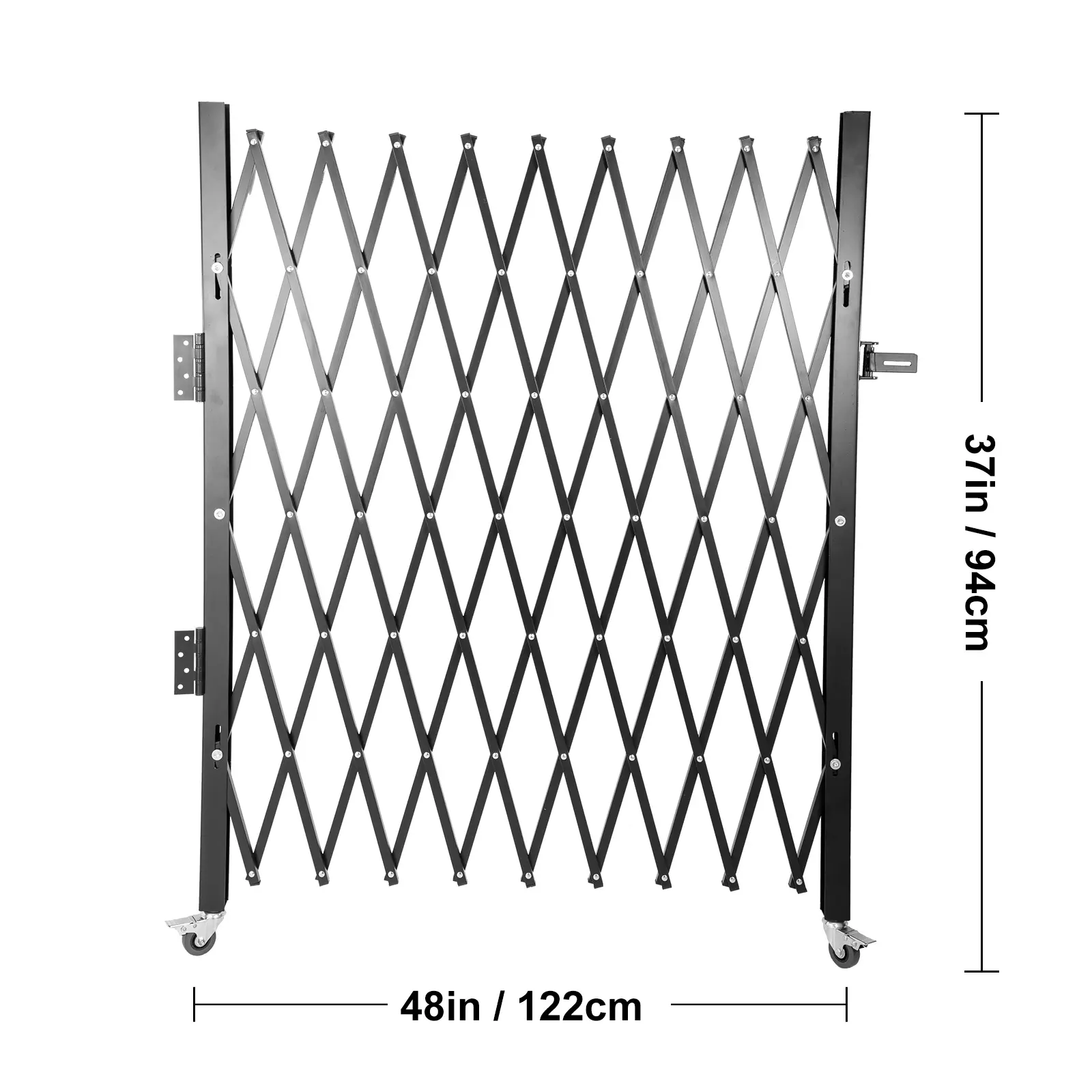 SucceBuy Single Folding Security Gate 48" x 37" Steel Scissor Accordion Security Gate Flexible Expanding w/ Smooth Rolling Wheel