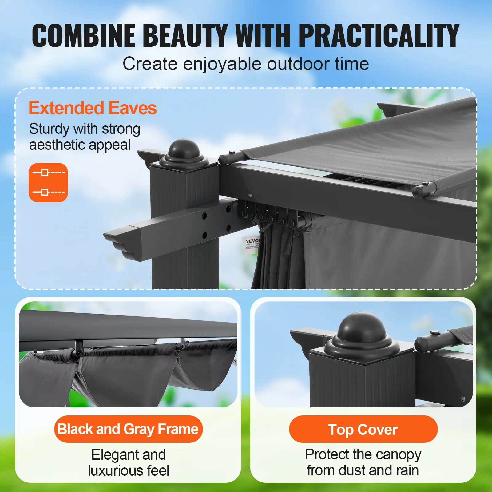 VEVOR Outdoor Retractable Pergola with Canopy Aluminum Pergola with Canopy Modern Pergola with Sun Shade Canopy for Gardens