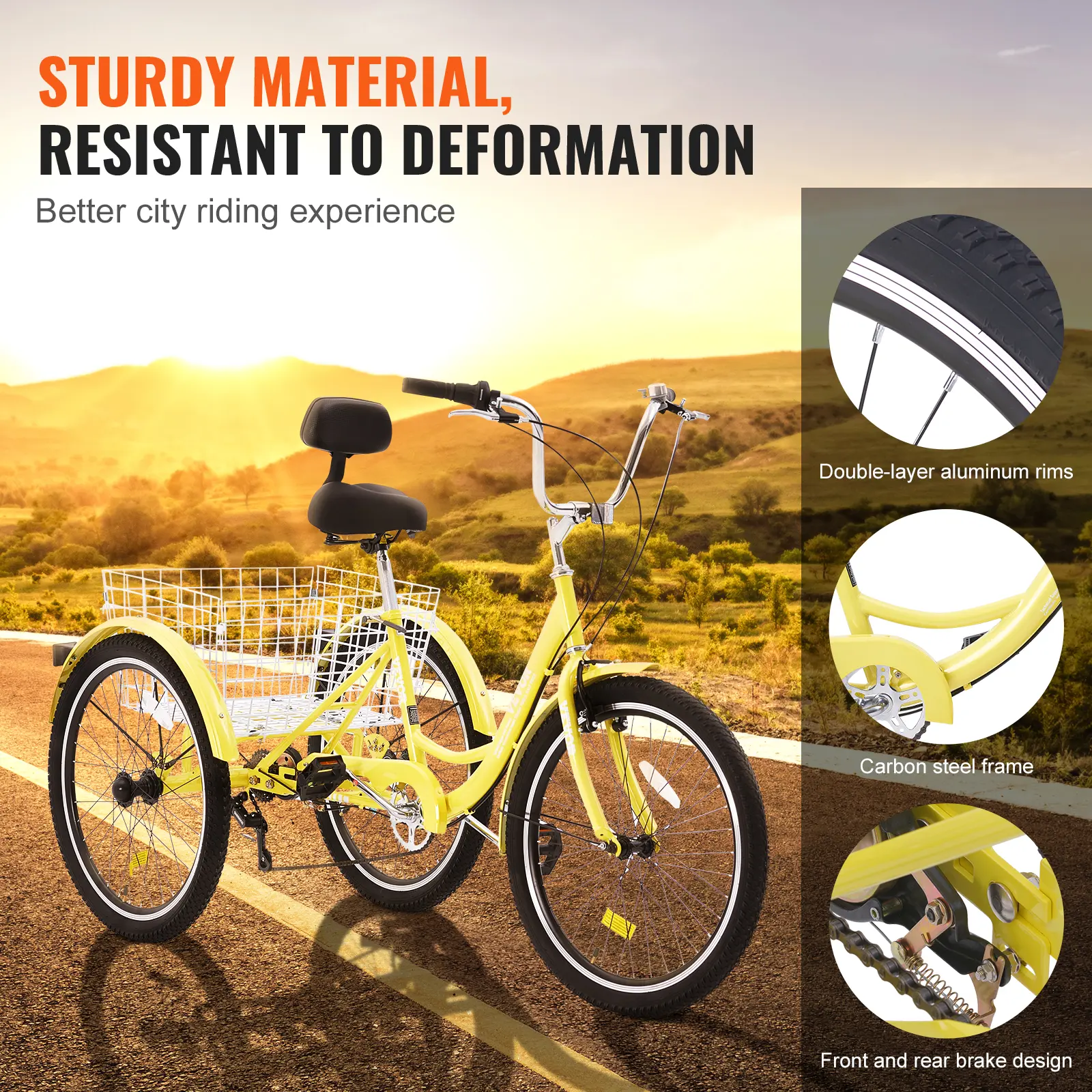 SucceBuy 24 In 7 Speed Adult Tricycles Bike Adult 3-Wheeled Bicycles Carbon Steel Cruiser Bike with Basket and Adjustable Seat
