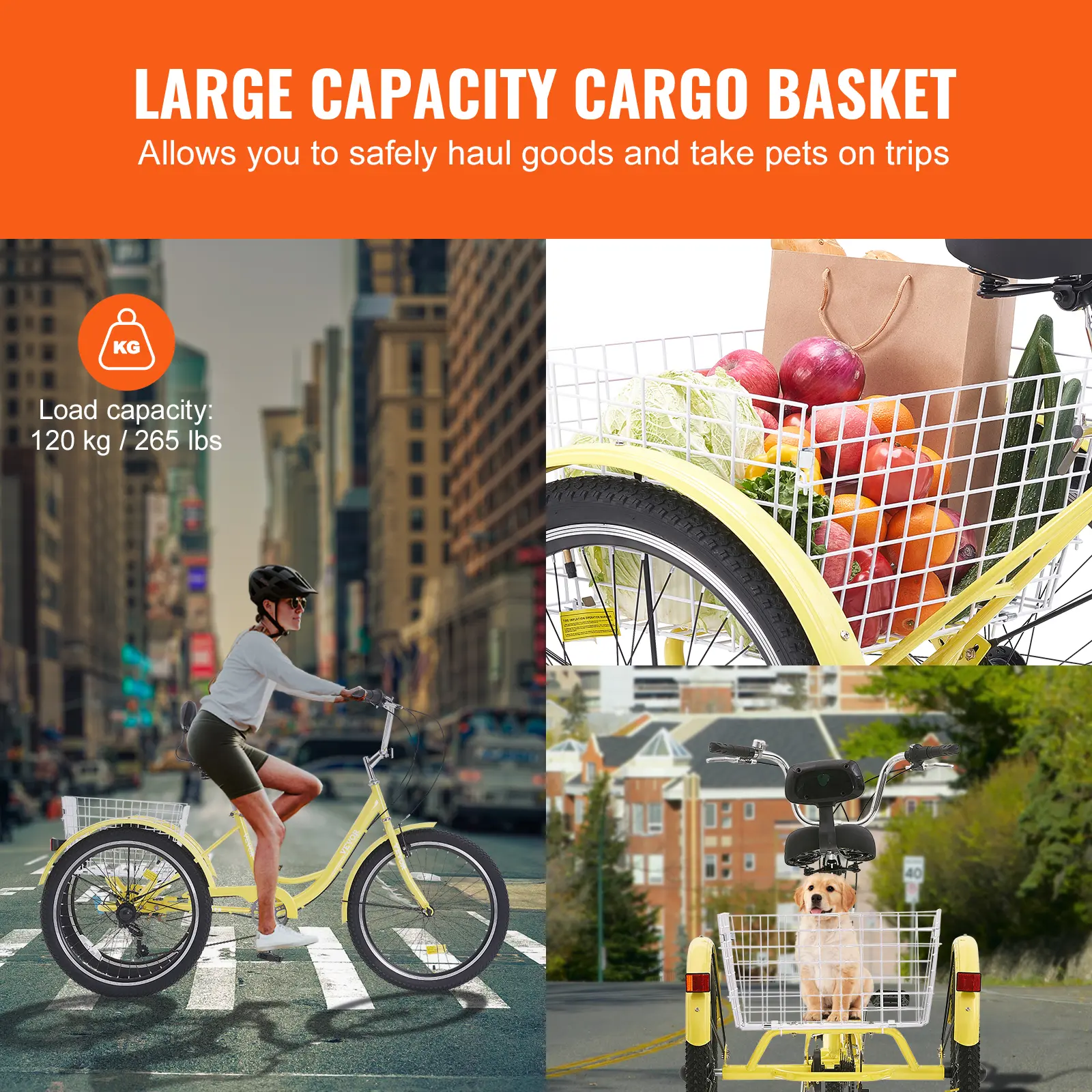 SucceBuy 24 In 7 Speed Adult Tricycles Bike Adult 3-Wheeled Bicycles Carbon Steel Cruiser Bike with Basket and Adjustable Seat