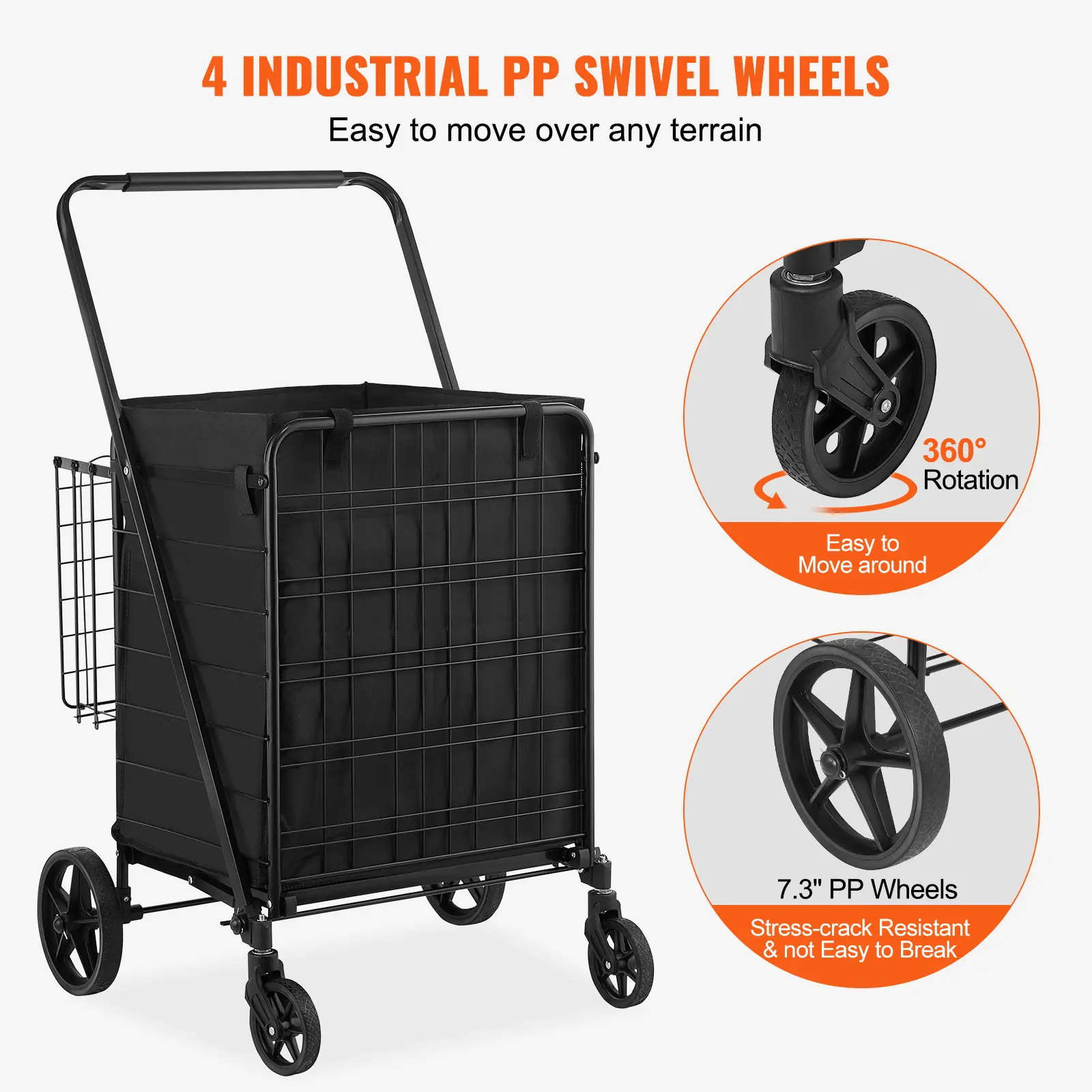 SucceBuy Folding Shopping Cart w/ Removable Waterproof Liner 330LBS Capacity Jumbo Grocery Cart Heavy Duty Utility for Shopping