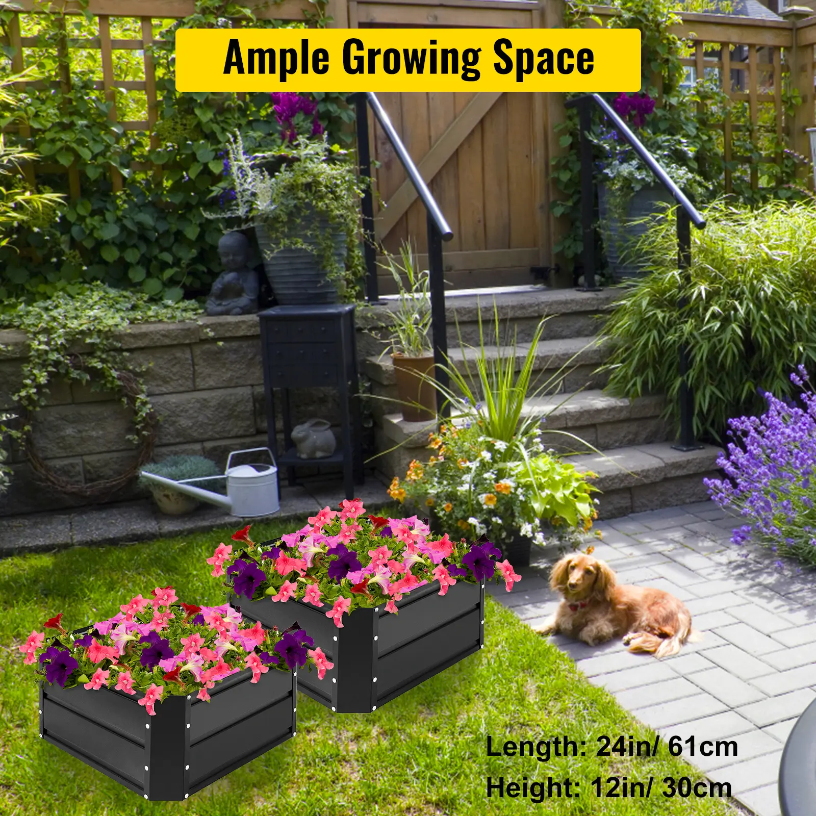 VEVOR Galvanized Steel Raised Garden Bed Planter Box Metal Anti-Rust Coating Planting Flower for Vegetables and Herbs Outdoors