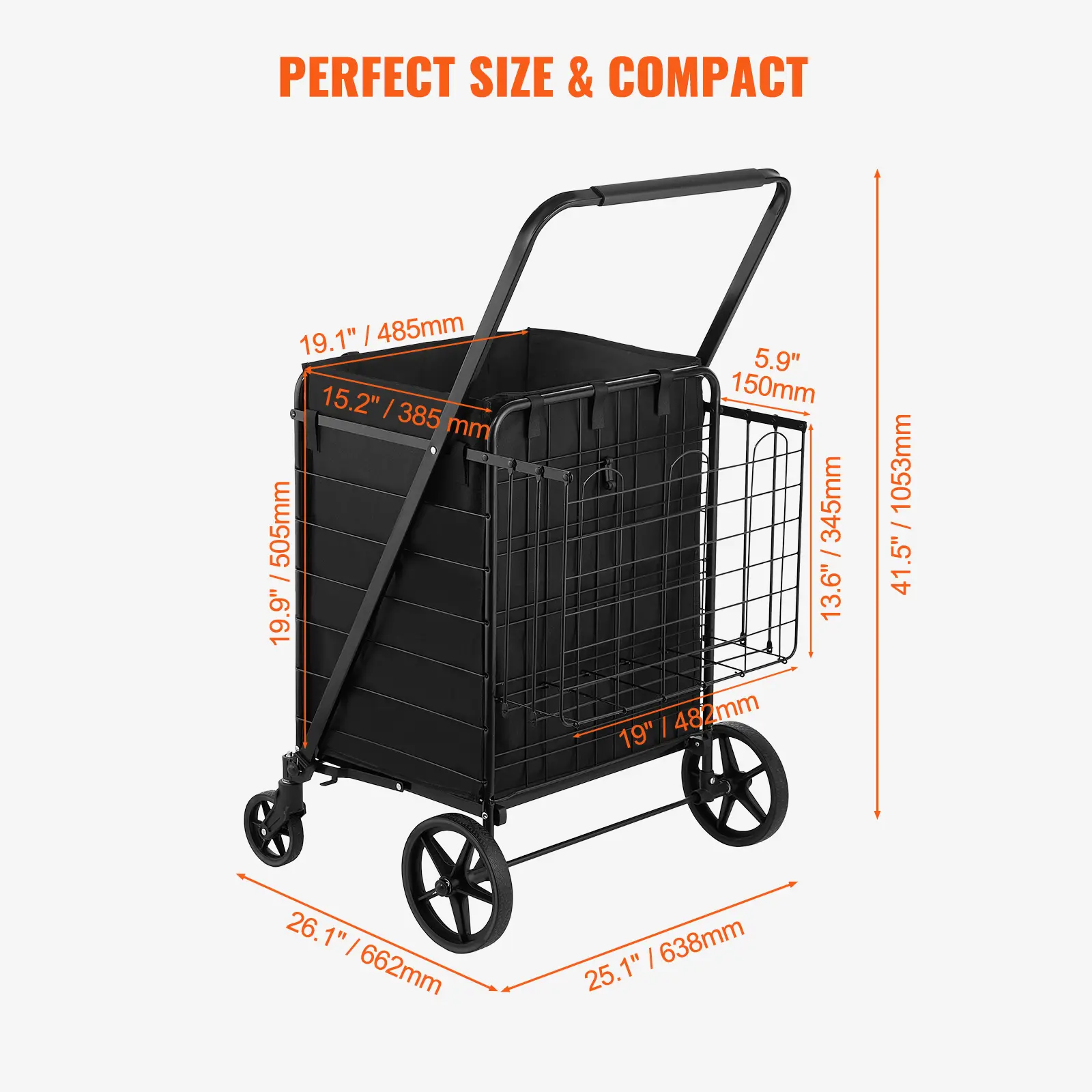 SucceBuy Folding Shopping Cart w/ Removable Waterproof Liner 330LBS Capacity Jumbo Grocery Cart Heavy Duty Utility for Shopping