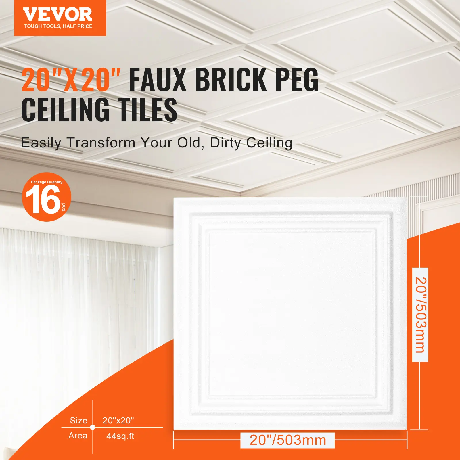 VEVOR Ceiling Tiles Drop Ceiling Tiles Premium Polystyrene Sheet Glue-up Basement Ceiling Covering for Home/Office Decoration