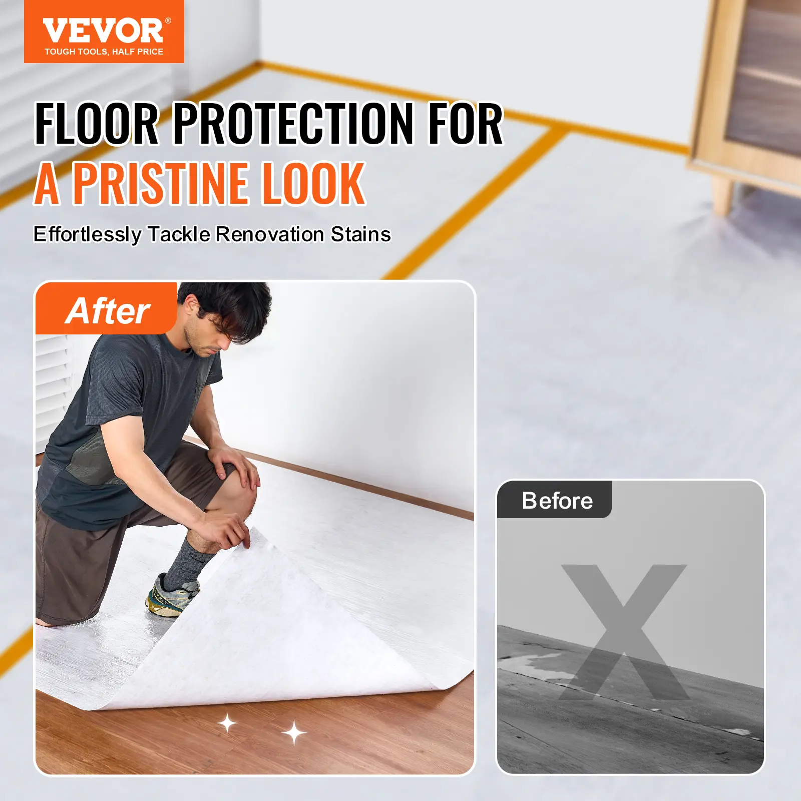 VEVOR  Carpet Protection Film,  39" x 100' Floor and Surface Shield, Easy to Cut Simple Installation, Fiber Fabric Car Mat