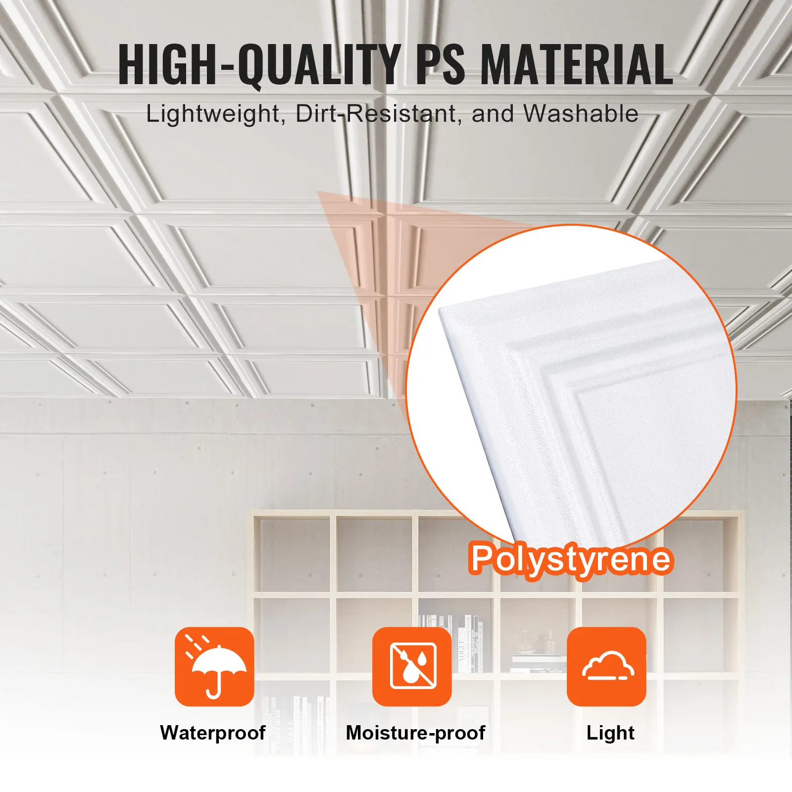 VEVOR Ceiling Tiles Drop Ceiling Tiles Premium Polystyrene Sheet Glue-up Basement Ceiling Covering for Home/Office Decoration