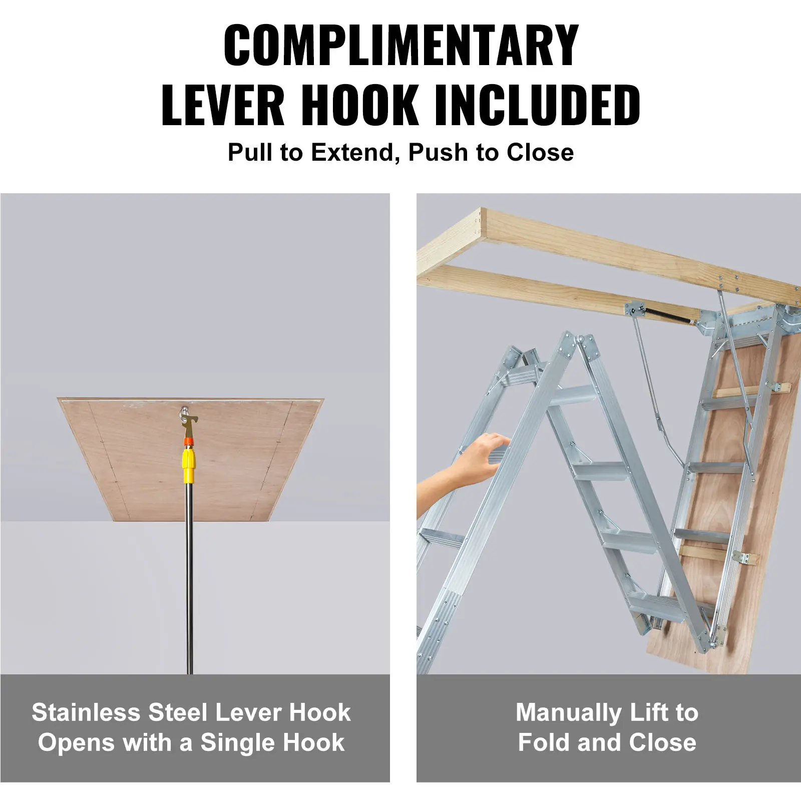 SucceBuy Attic Ladder Foldable 350pound  22.5" x 63" Multi-Purpose Aluminium Extension Light Fits 9.5'-12' Ceiling Heights