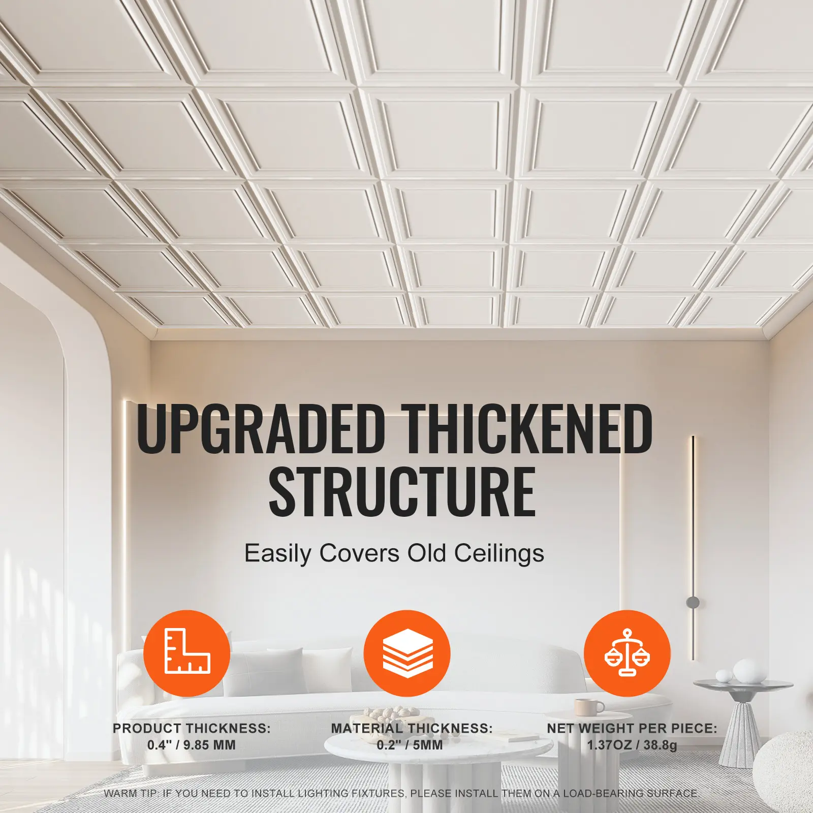 VEVOR Ceiling Tiles Drop Ceiling Tiles Premium Polystyrene Sheet Glue-up Basement Ceiling Covering for Home/Office Decoration