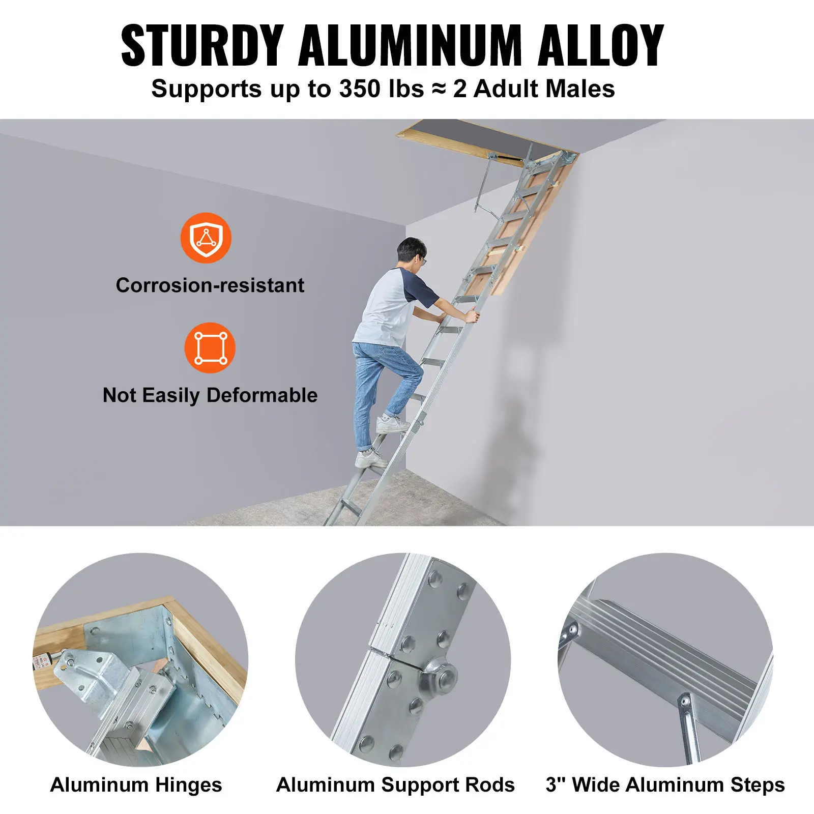 SucceBuy Attic Ladder Foldable 350pound  22.5" x 63" Multi-Purpose Aluminium Extension Light Fits 9.5'-12' Ceiling Heights