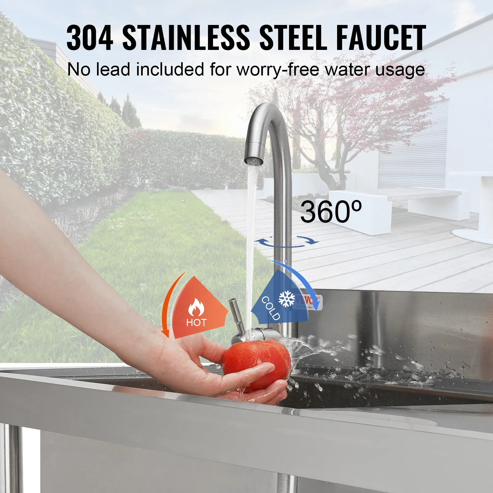 VEVOR Free Standing Stainless-Steel Single Bowl Commercial Restaurant Kitchen Sink Set w/Faucet & Drainboard Utility Sink