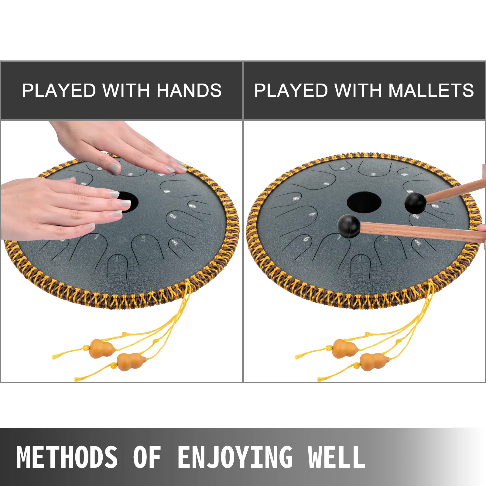 VEVOR 14 Inch 14-Tone Steel Tongue Drum In C Minor 36cm Hand Pan Drum Tank With Travel Bag Percussion Instruments Hand Pan Drum