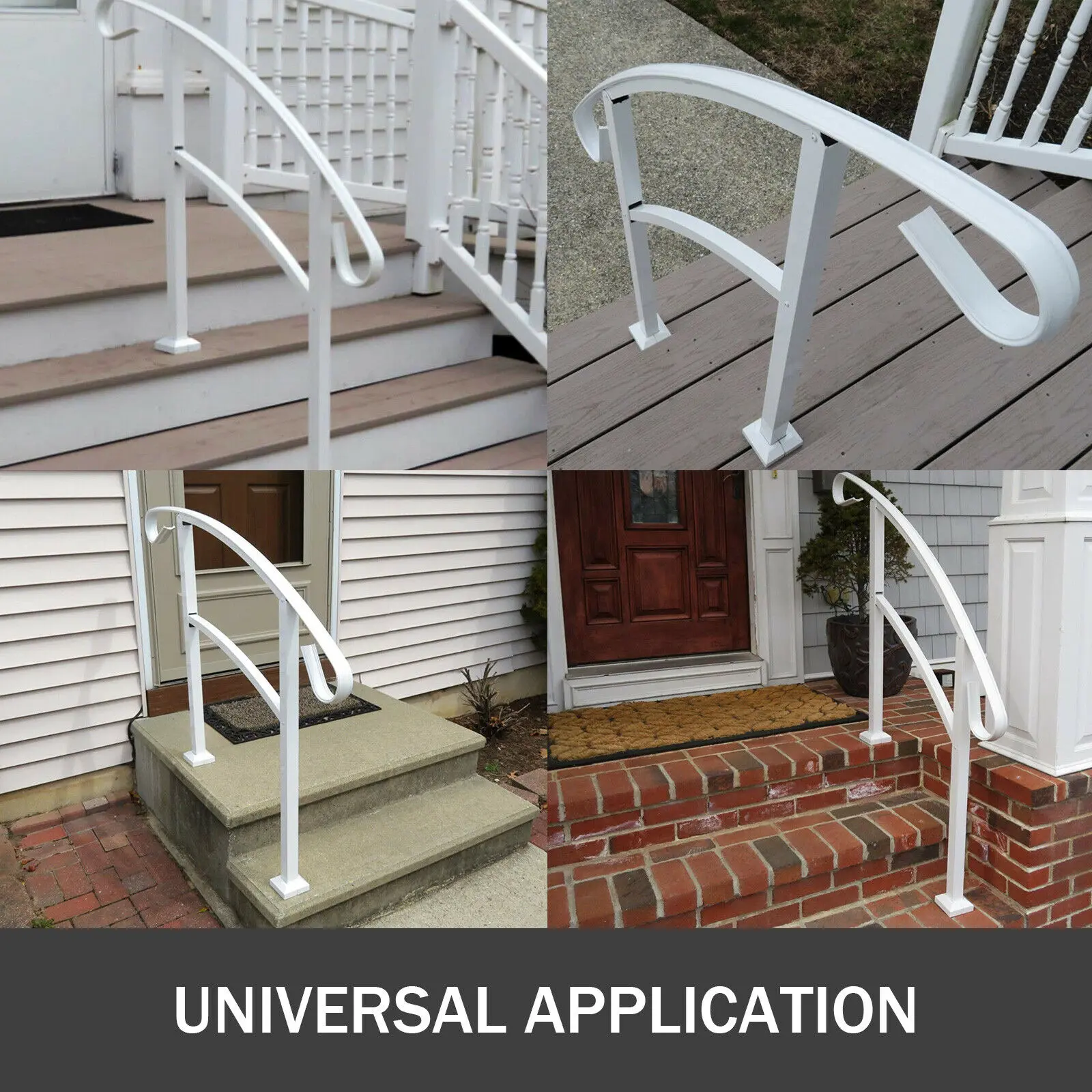 SucceBuy Transitional Iron Step Handrail 1/3 Steps Adjustable White Stair Rail Handrails For Outdoor Steps Wrought Iron Handrail