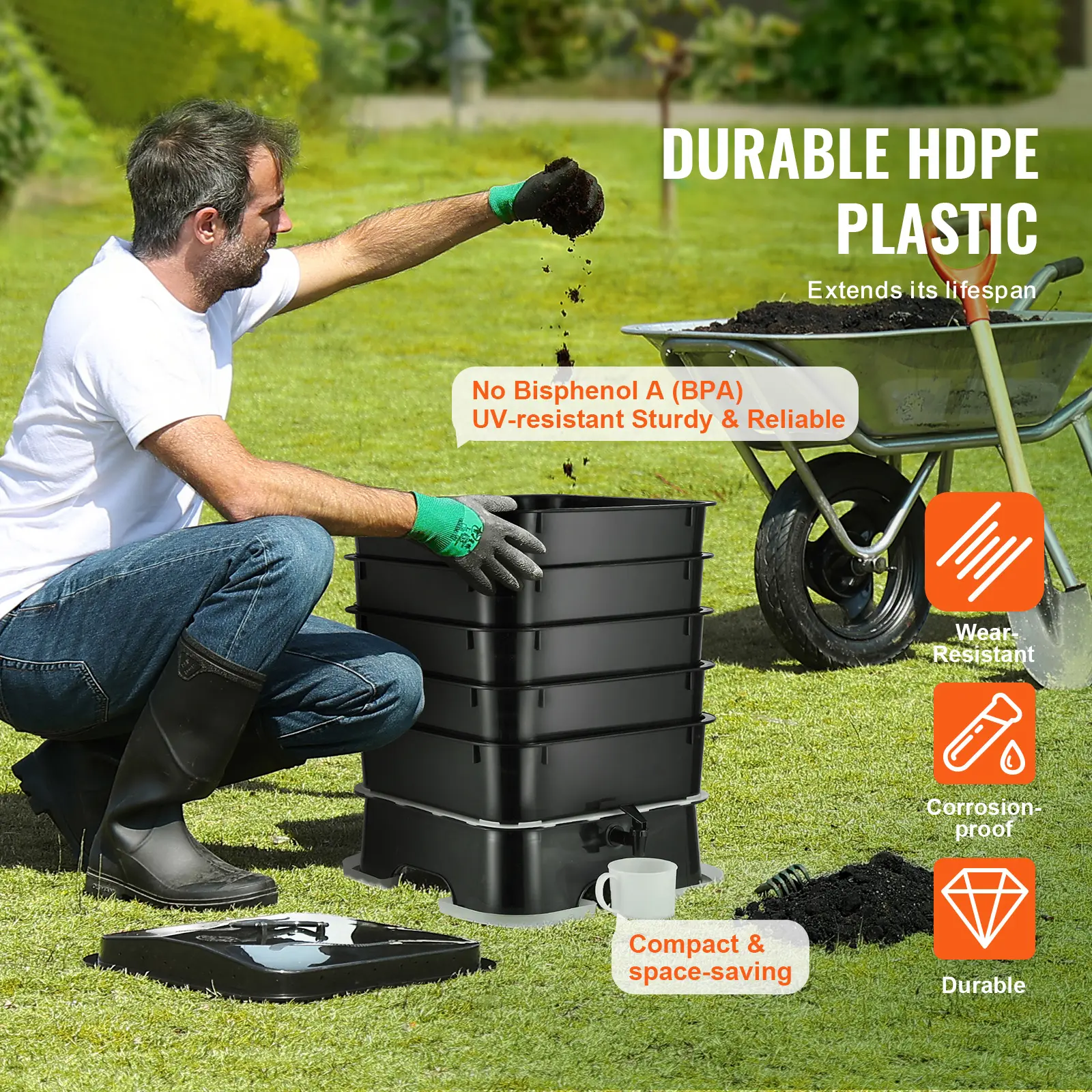 SucceBuy 5-Tray Worm Composter Compost Bin Outdoor And Indoor Sustainable Design Worm Farm Kit For Recycling Food Waste Black