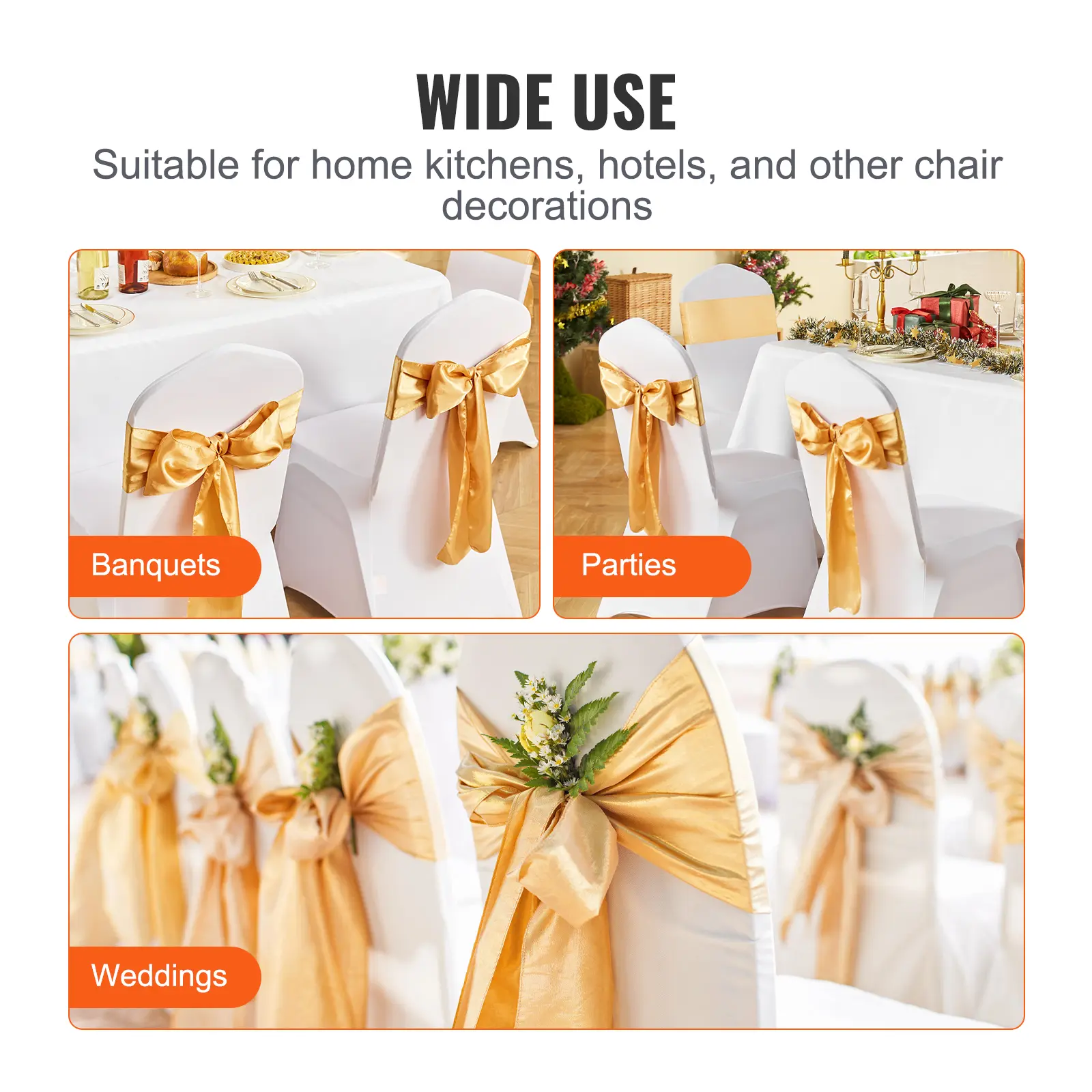 SucceBuy 50pcs Spandex Chair Sashes Bands Stretch Chair Ties Bows Elastic Chair Bands for Wedding Party Holiday Banquet