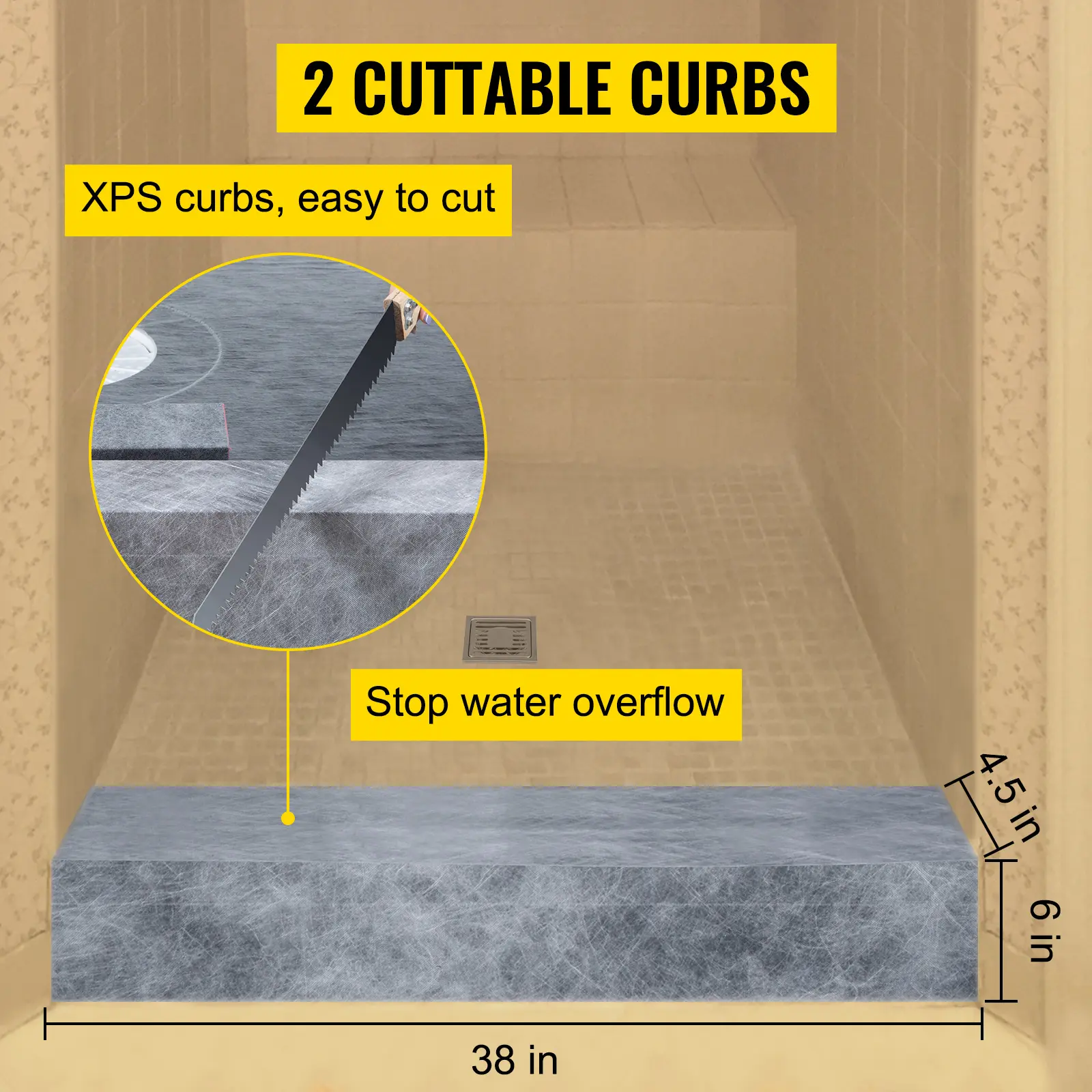 SucceBuy Waterproofing Shower Kit 38''x60'' Shower Kit Tray With Offset Drain PVC Or ABS 4" Stainless Steel Grate 2 Cuttable