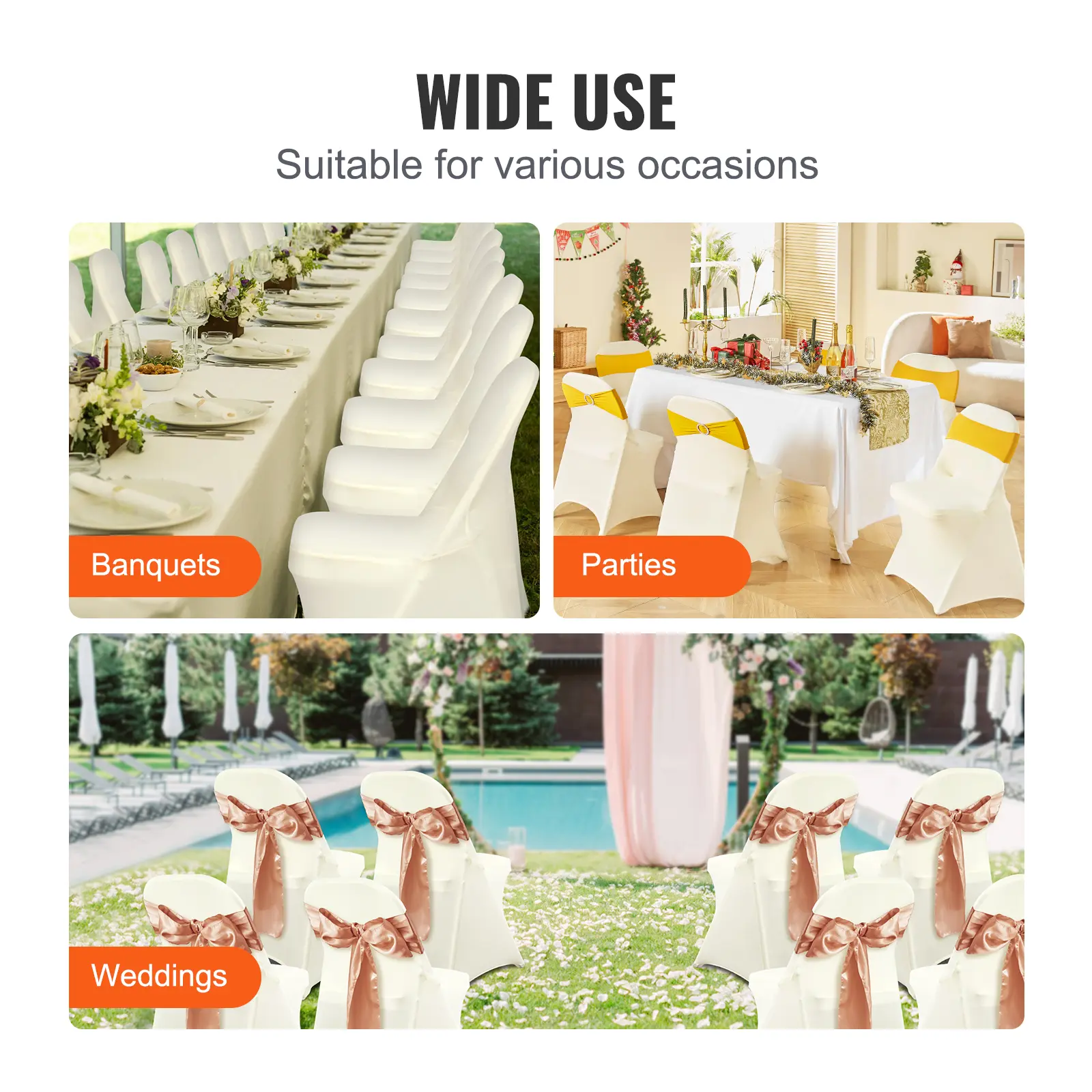 SucceBuy 30/50pcs Spandex Wedding Chair Cover Washable Protective Slipcovers for Wedding Holiday Banquet Universal Chair Cover