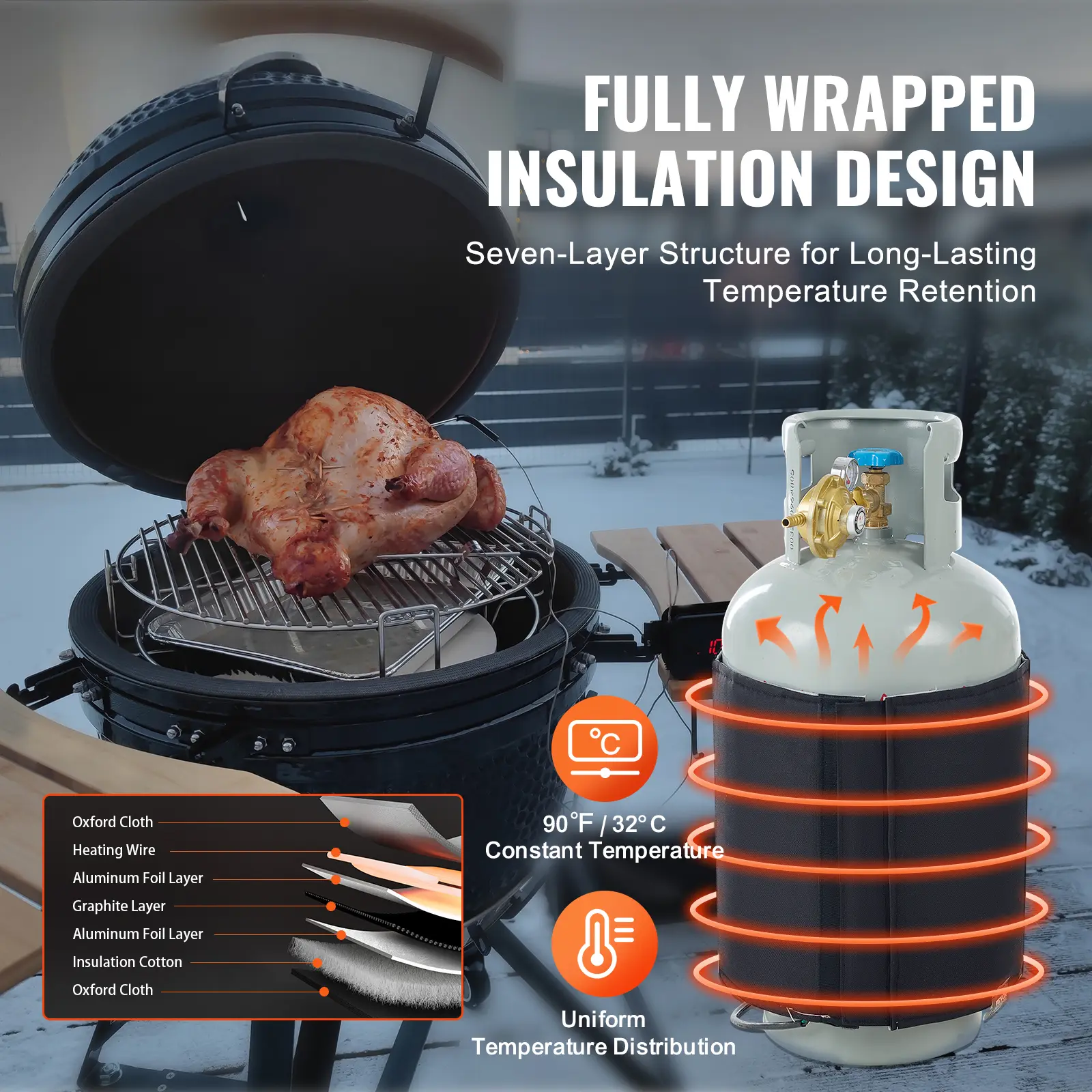 SucceBuy Insulated Band Style Gas Cylinder Warmer Fits 100lbs Gas Tanks 280W Propane Heater Fixed Internal Thermostat Max 90 ℉