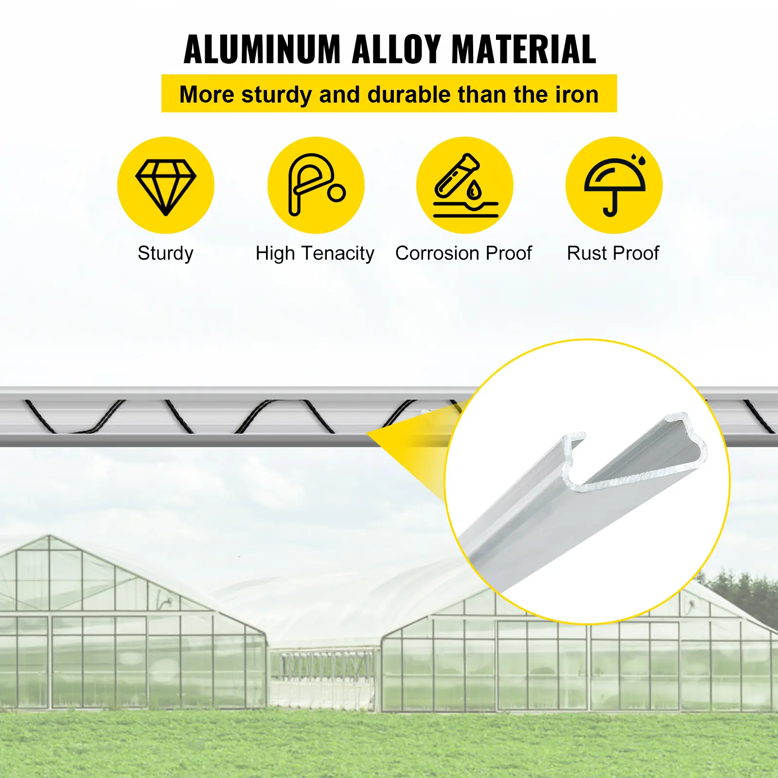 SucceBuy 20pcs Greenhouse Swinging Aluminum Wire Latch Channel 6.56ft Spring Lock Wiggle Wire and Lock Channel w/Screws