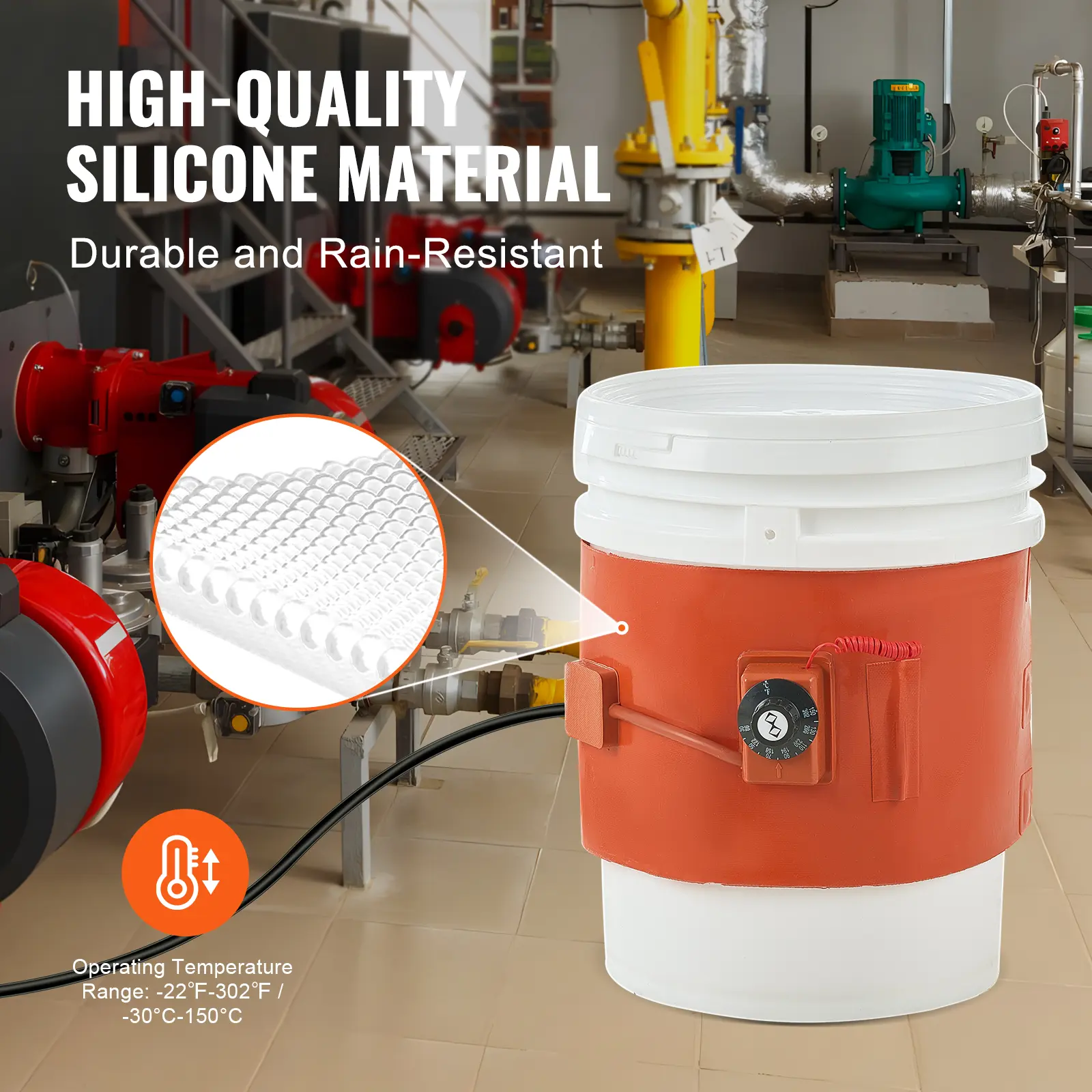 SucceBuy Metal Drum Heater 800Watt 7.75in Pail for 5Gallon Barrel 86-302℉ Adjustable Thermostat High Efficiency Silicone Grease