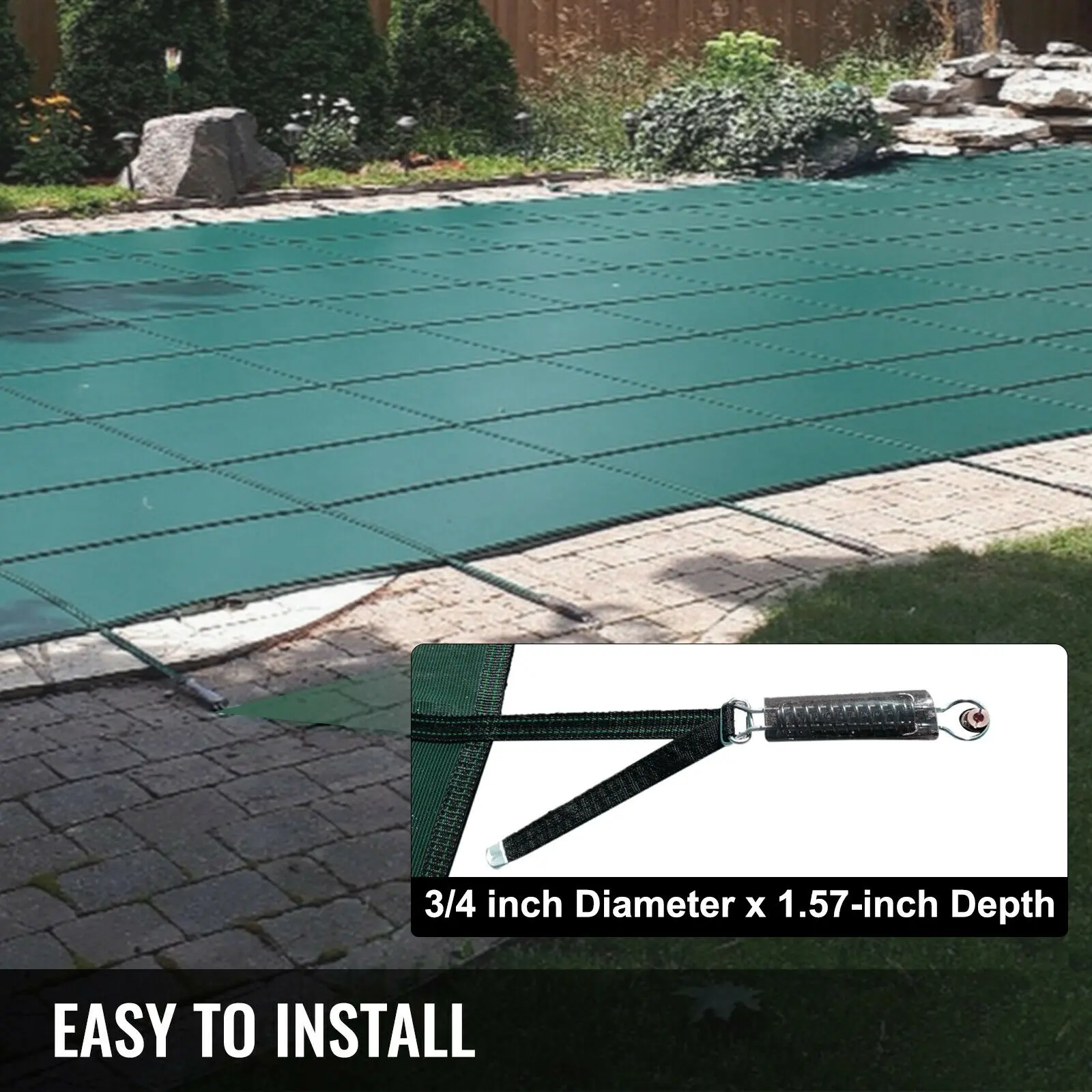 SucceBuy Swimming Pool Cover Inground Green Mesh Solid Rectangle Pool Safety Cover For Winter Home Swimming Protective Cover