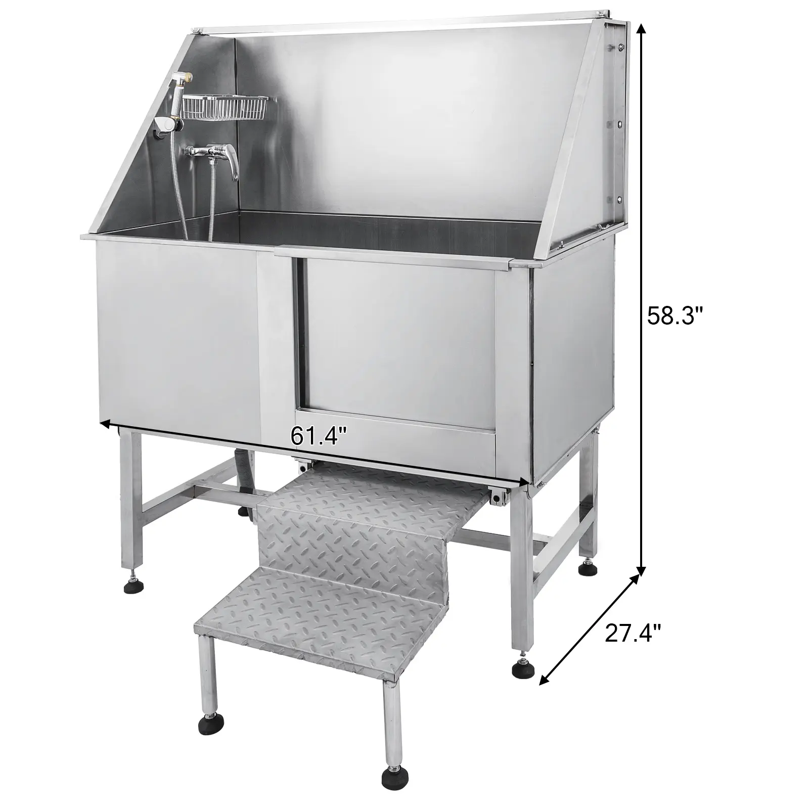 SucceBuy 62In Dog Grooming Tub Professional Stainless Steel Pet Dog Bath Tub With Steps Faucet & Accessories Dog Washing Station