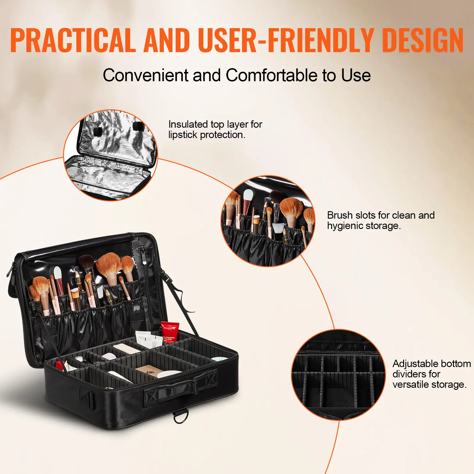SucceBuy Makeup Train Case Large Storage 3 Tiers Convenient Carry With Handle Professional Waterproof Oxford Make Up Carrier