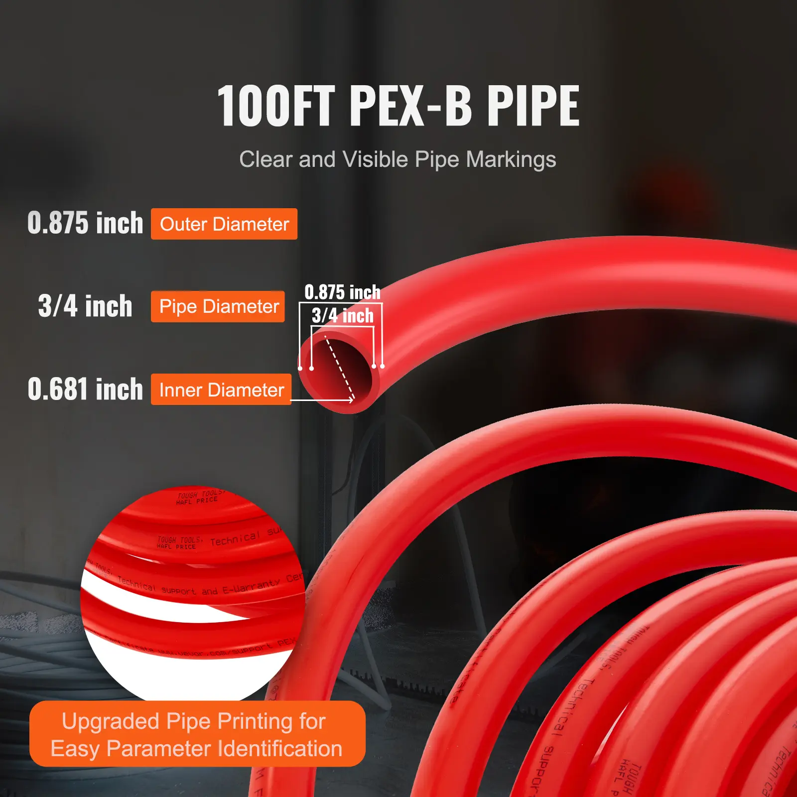 SucceBuyPEX Pipe 3/4In 100 Feet Length PEX-B Flexible Pipe Tubing for Potable Water  Water Lines for Hot/Cold Water Free Cutter
