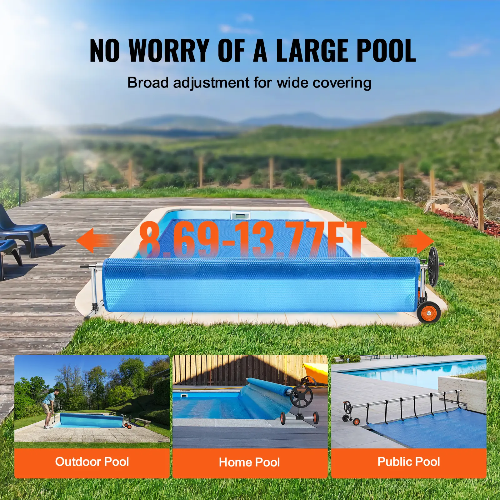 SucceBuy 14/20 ft Pool Cover Reel Solar Inground Cover Aluminum Reel Set with Sandbags Fits for 3-14 ft Width Swimming Pools