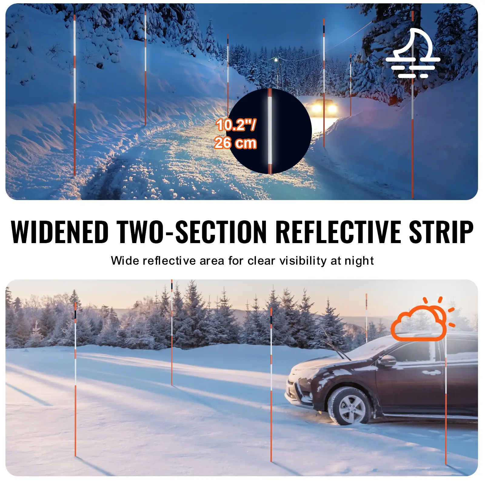 SucceBuy Driveway Markers 48 inch 0.4 inch Diameter Fiberglass Poles Snow Stakes For Parking Lots Walkways Easy Visibility