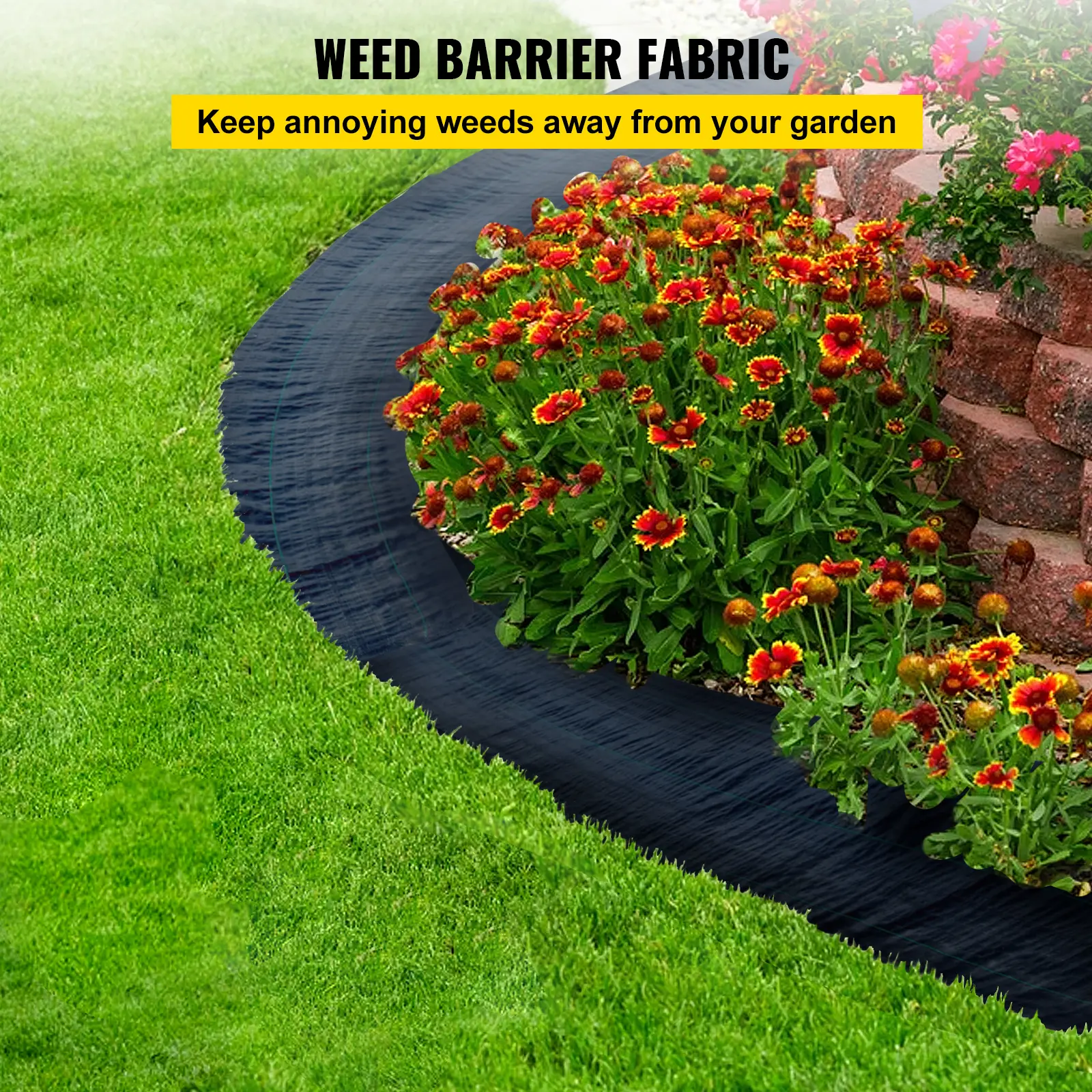 SucceBuy Large Weed Barrier Landscape Fabric Garden Woven Ground Cover Mat Weed Control Fabric Membrane Garden Ground Cover