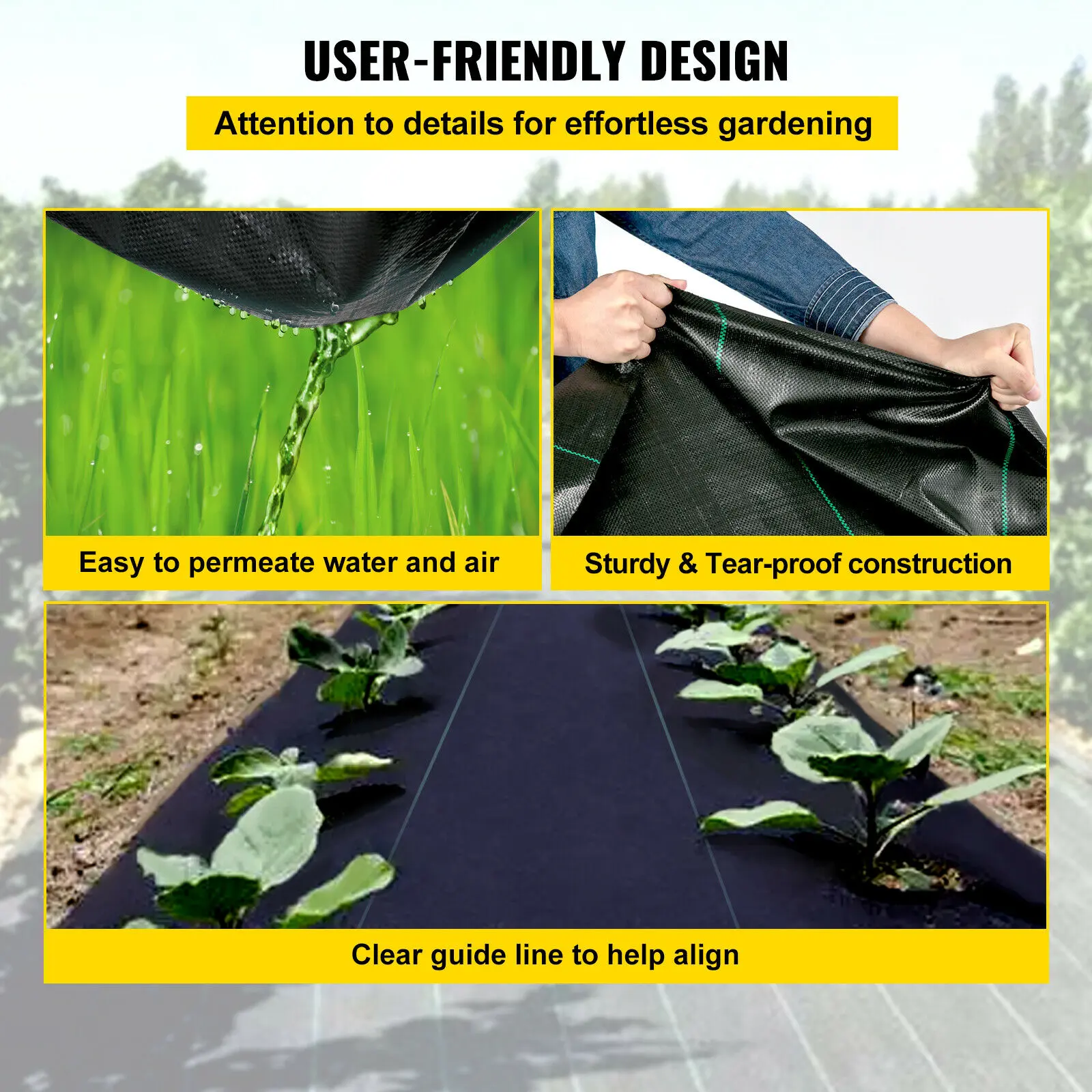 SucceBuy Large Weed Barrier Landscape Fabric Garden Woven Ground Cover Mat Weed Control Fabric Membrane Garden Ground Cover