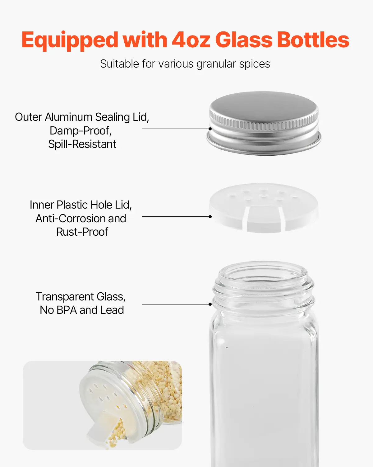 VEVOR Spice Rack Organizer for Cabinet with 36/72 Empty Spice Jars Lids Spice Labels and Funnel Complete Se, Seasoning Organizer