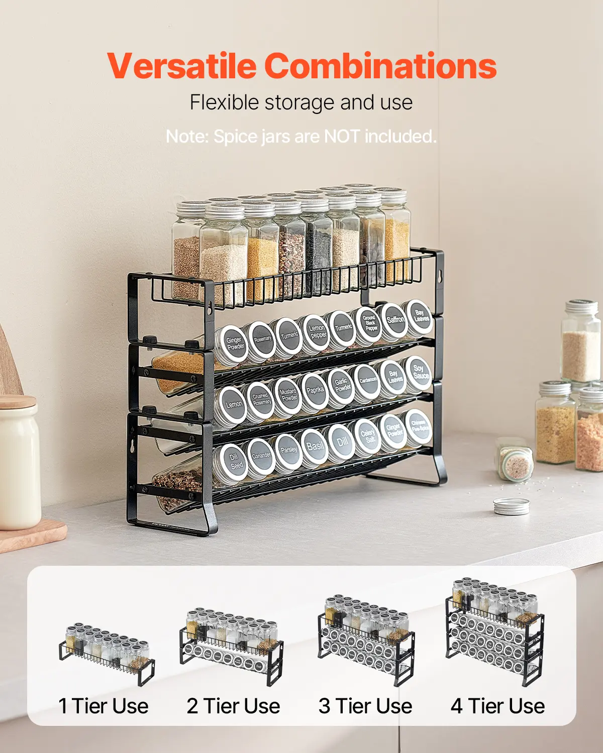 VEVOR 4 Tie Detachable Spice Rack Organizer for Cabinet Stackable Seasoning Organizer Spice Jars Kitchen Storage for Countertop