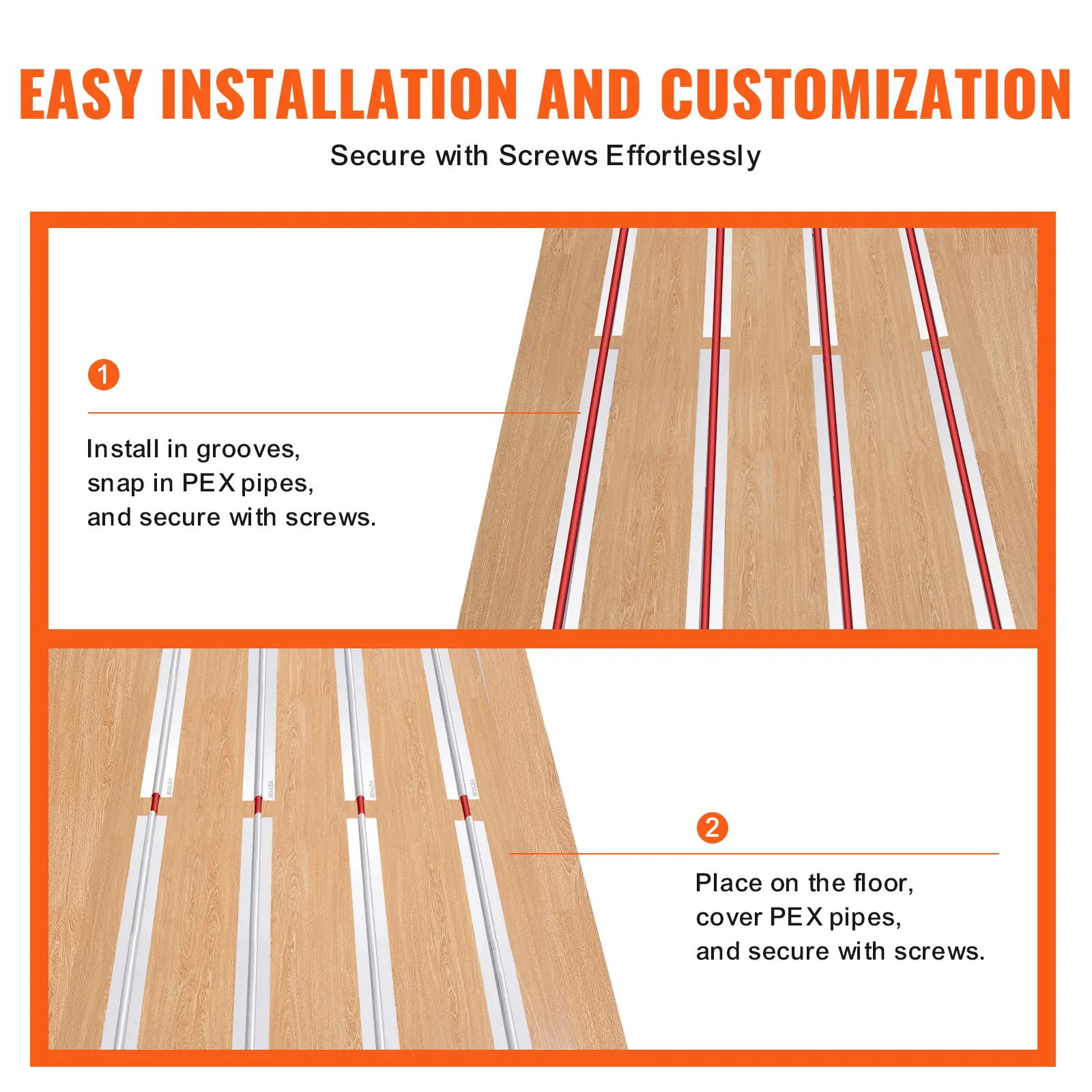 SucceBuy PEX Heat Transfer Plates Radiant Heat Plates Pipe Durable Aluminum Install Underfloor Tubing Plates for Wooden Floors