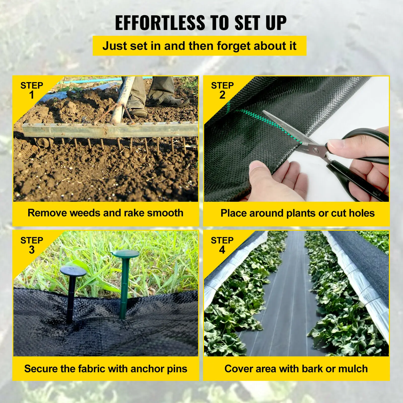 SucceBuy Large Weed Barrier Landscape Fabric Garden Woven Ground Cover Mat Weed Control Fabric Membrane Garden Ground Cover