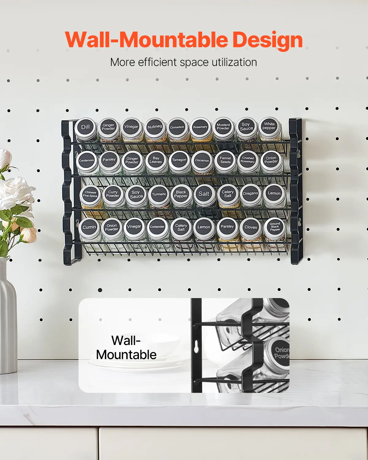 VEVOR Spice Rack Organizer for Cabinet with 36/72 Empty Spice Jars Lids Spice Labels and Funnel Complete Se, Seasoning Organizer