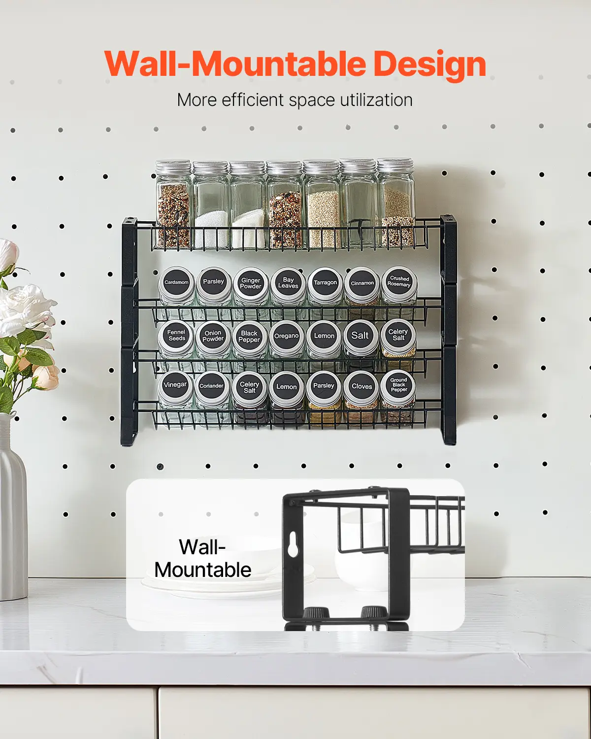 VEVOR 4 Tie Detachable Spice Rack Organizer for Cabinet Stackable Seasoning Organizer Spice Jars Kitchen Storage for Countertop