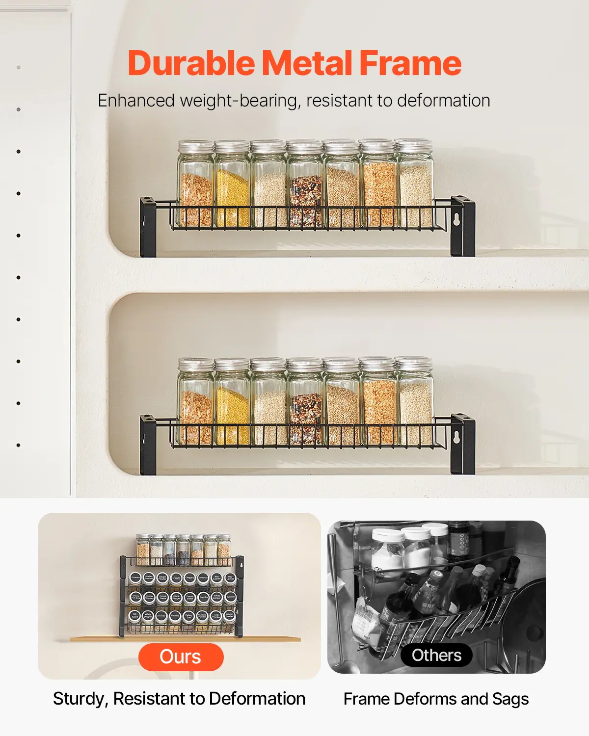 VEVOR 4 Tie Detachable Spice Rack Organizer for Cabinet Stackable Seasoning Organizer Spice Jars Kitchen Storage for Countertop
