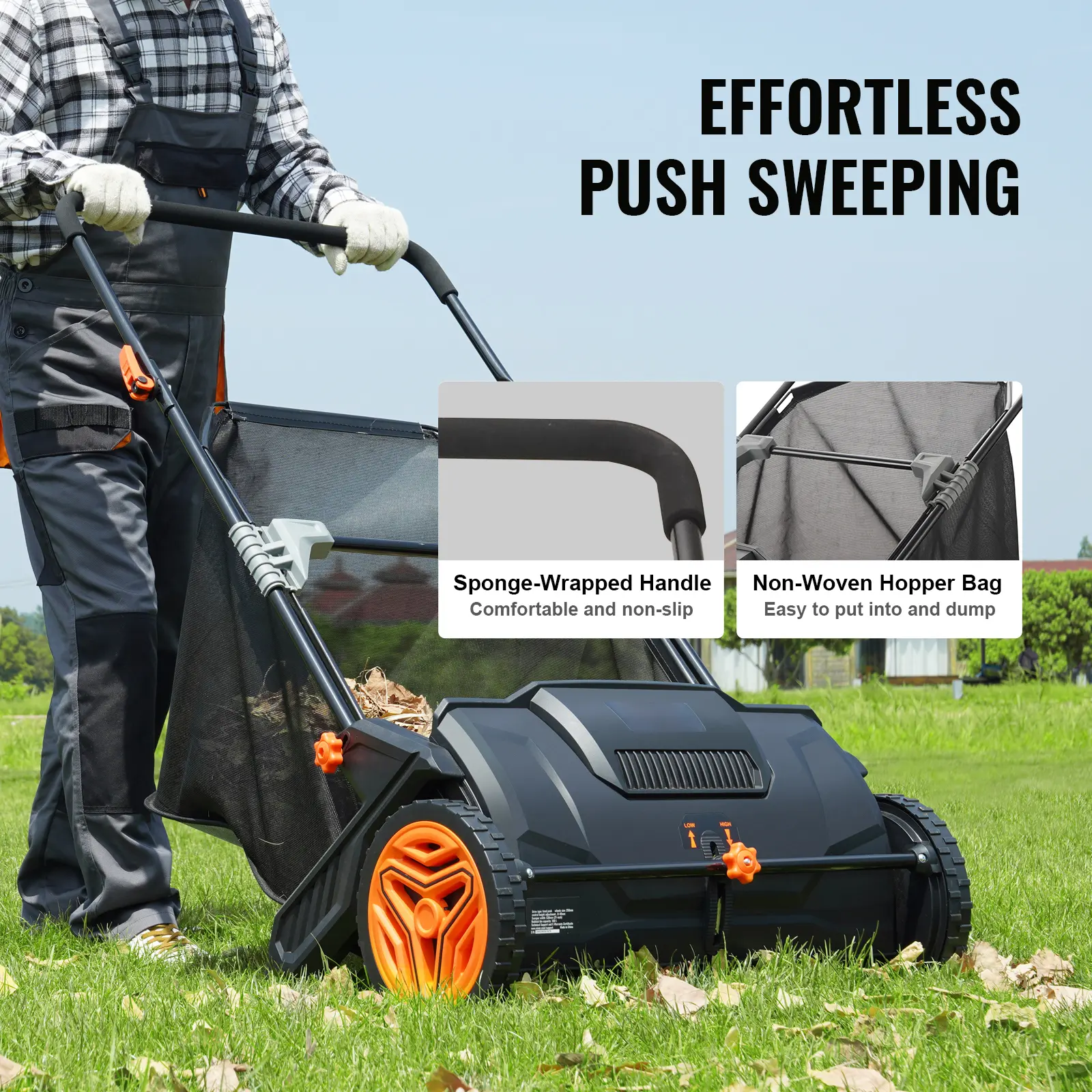 SucceBuy Tow Behind Lawn 21/26/44/50in Sweeper Large Capacity Heavy Duty Leaf Grass Collector with Adjustable Sweeping for Pick