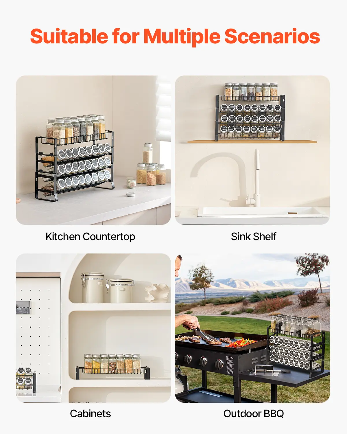 VEVOR 4 Tie Detachable Spice Rack Organizer for Cabinet Stackable Seasoning Organizer Spice Jars Kitchen Storage for Countertop