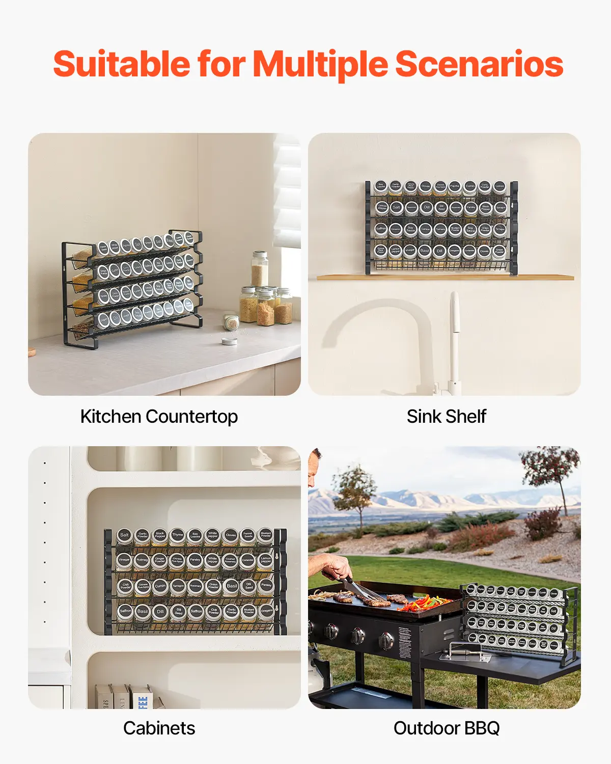 VEVOR Spice Rack Organizer for Cabinet with 36/72 Empty Spice Jars Lids Spice Labels and Funnel Complete Se, Seasoning Organizer