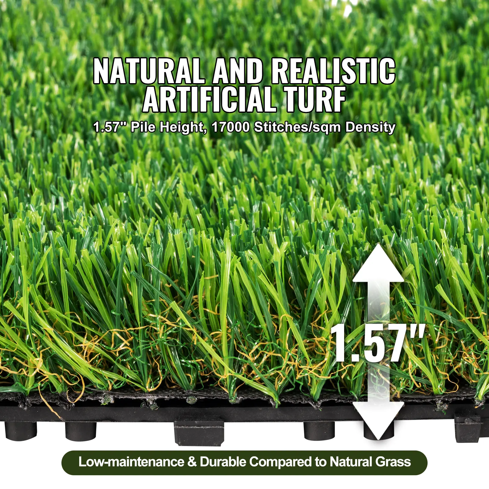 SucceBuy Artifical Grass Rug Green Turf 1.38/1.57" Fake Door Mat Outdoor Patio Lawn Decoration Easy to Clean with Drainage Holes