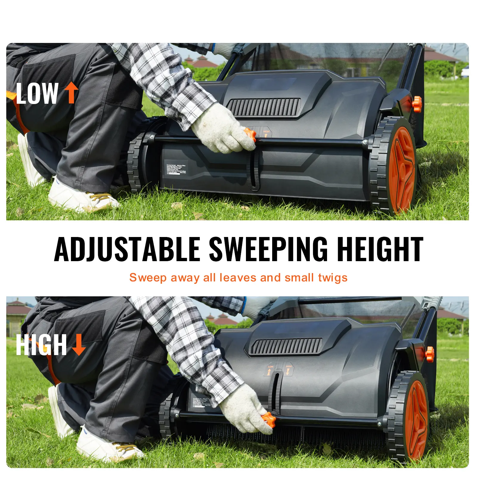 SucceBuy Tow Behind Lawn 21/26/44/50in Sweeper Large Capacity Heavy Duty Leaf Grass Collector with Adjustable Sweeping for Pick