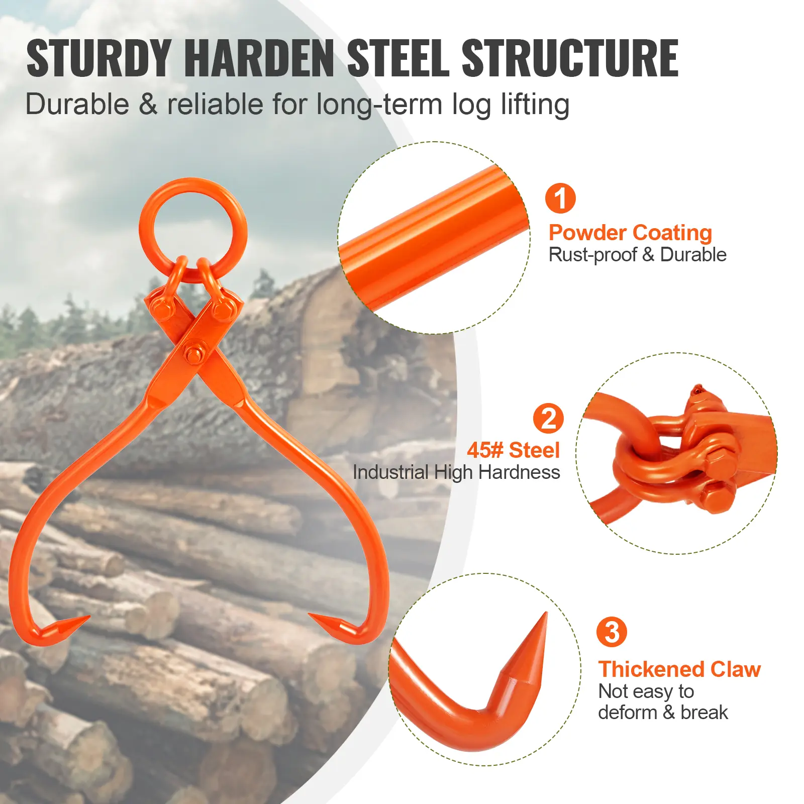 SucceBuy Log Skidding Tongs Log Lifting Tongs Heavy Duty Steel Lumber Skidding Tongs Loading Capacity Log Lifting Handling Tool