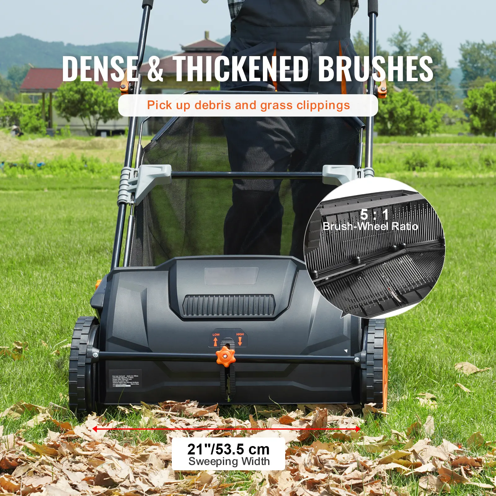 SucceBuy Tow Behind Lawn 21/26/44/50in Sweeper Large Capacity Heavy Duty Leaf Grass Collector with Adjustable Sweeping for Pick