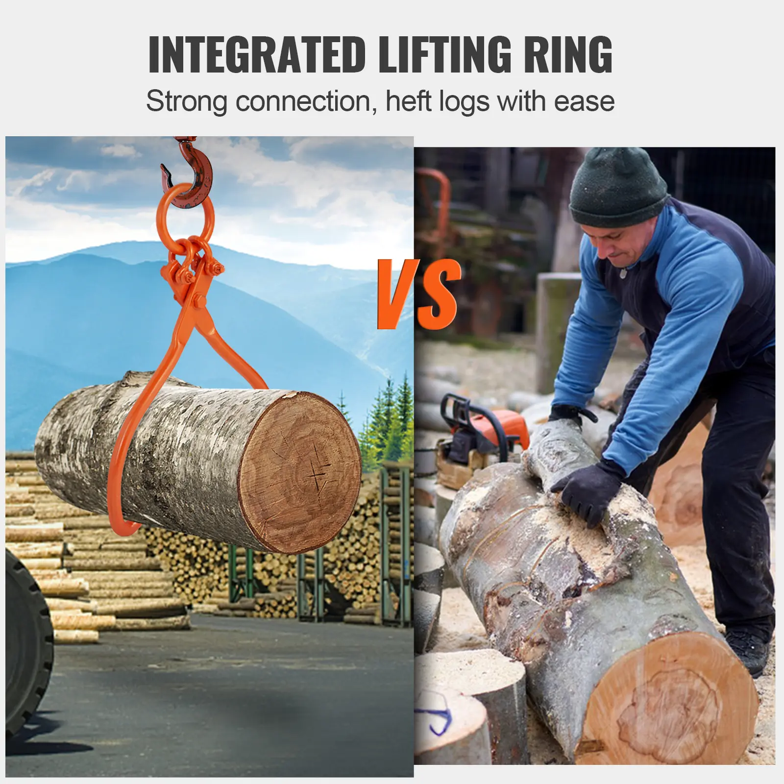 SucceBuy Log Skidding Tongs Log Lifting Tongs Heavy Duty Steel Lumber Skidding Tongs Loading Capacity Log Lifting Handling Tool