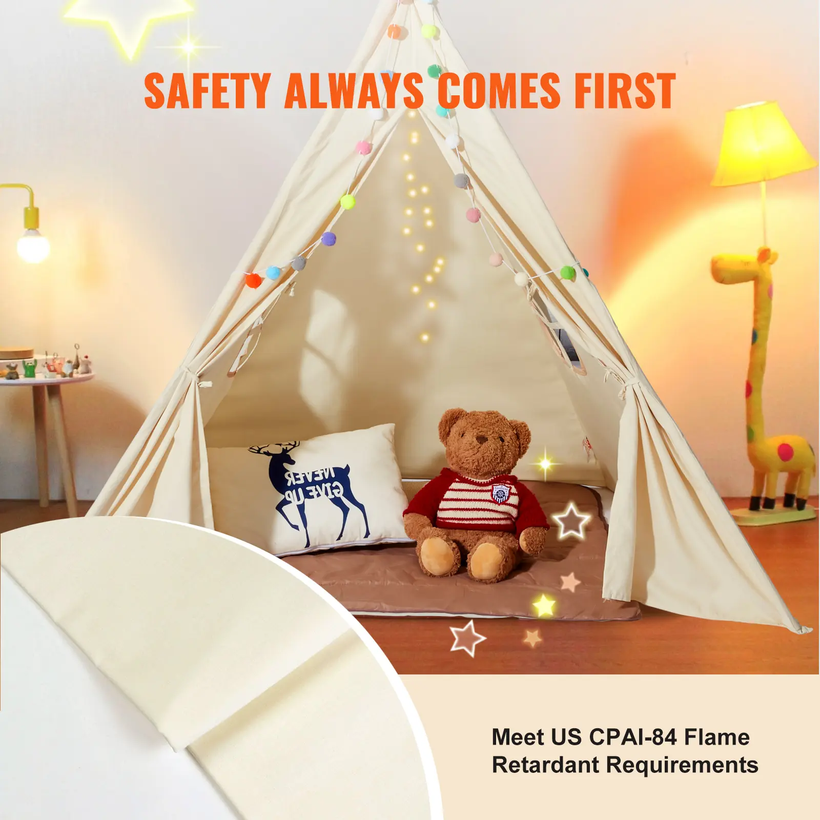 VEVOR Kids Play Tent Teepee Tent for Kids 1-5 Years Old Tent for Kids with Windows for Indoor and Outdoor Toddler Tent