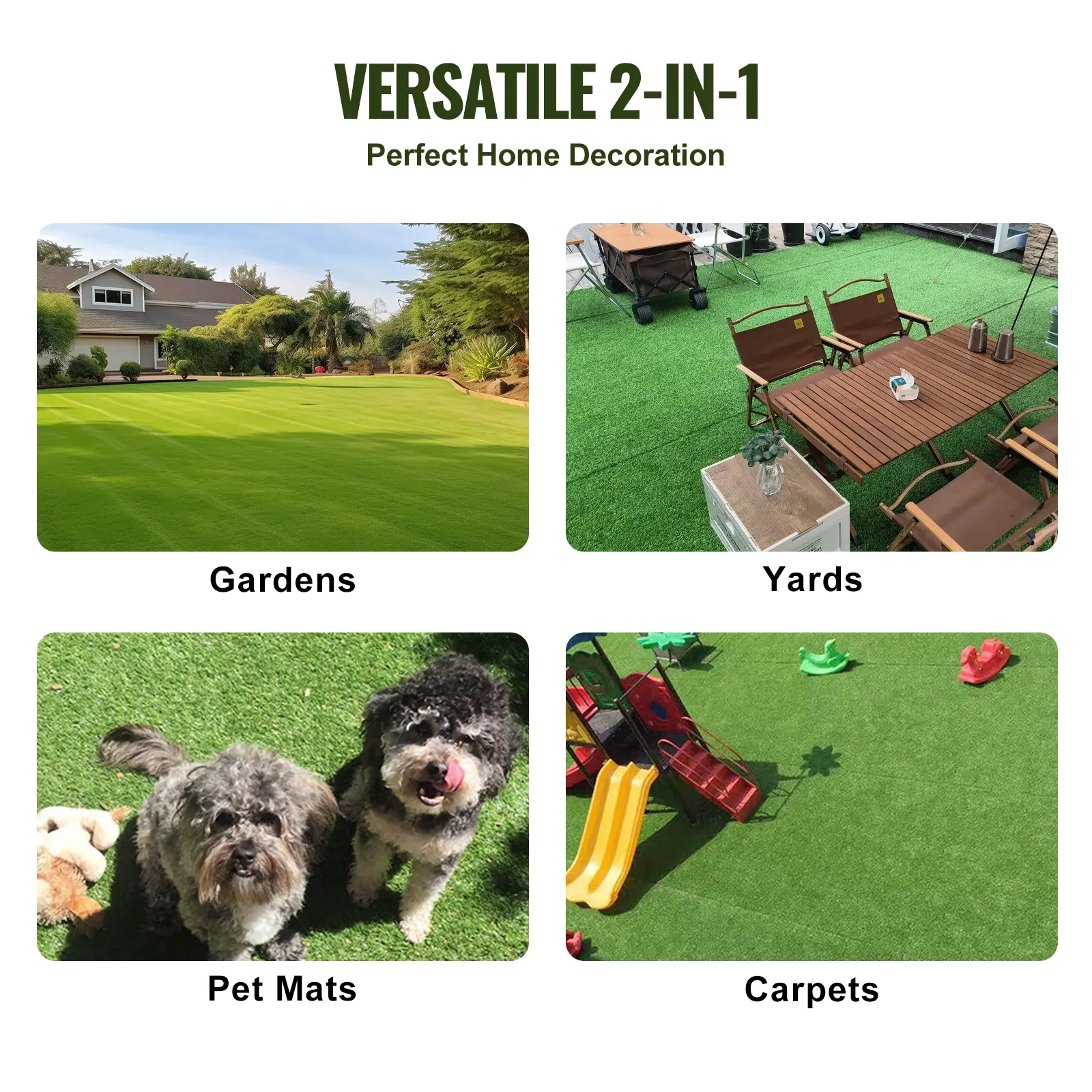 SucceBuy Artifical Grass Rug Green Turf 1.38/1.57" Fake Door Mat Outdoor Patio Lawn Decoration Easy to Clean with Drainage Holes