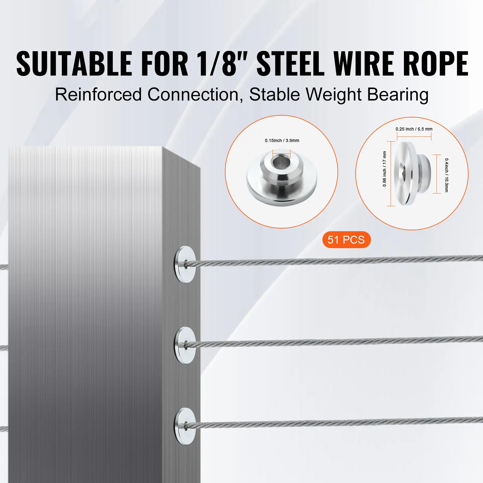 SucceBuy 51Pack Cable Railing Kit 1/8" Wheel Protector with Black Invisible 1/8"  Tensioner &Covers for 0.41inch Horizontal Hole