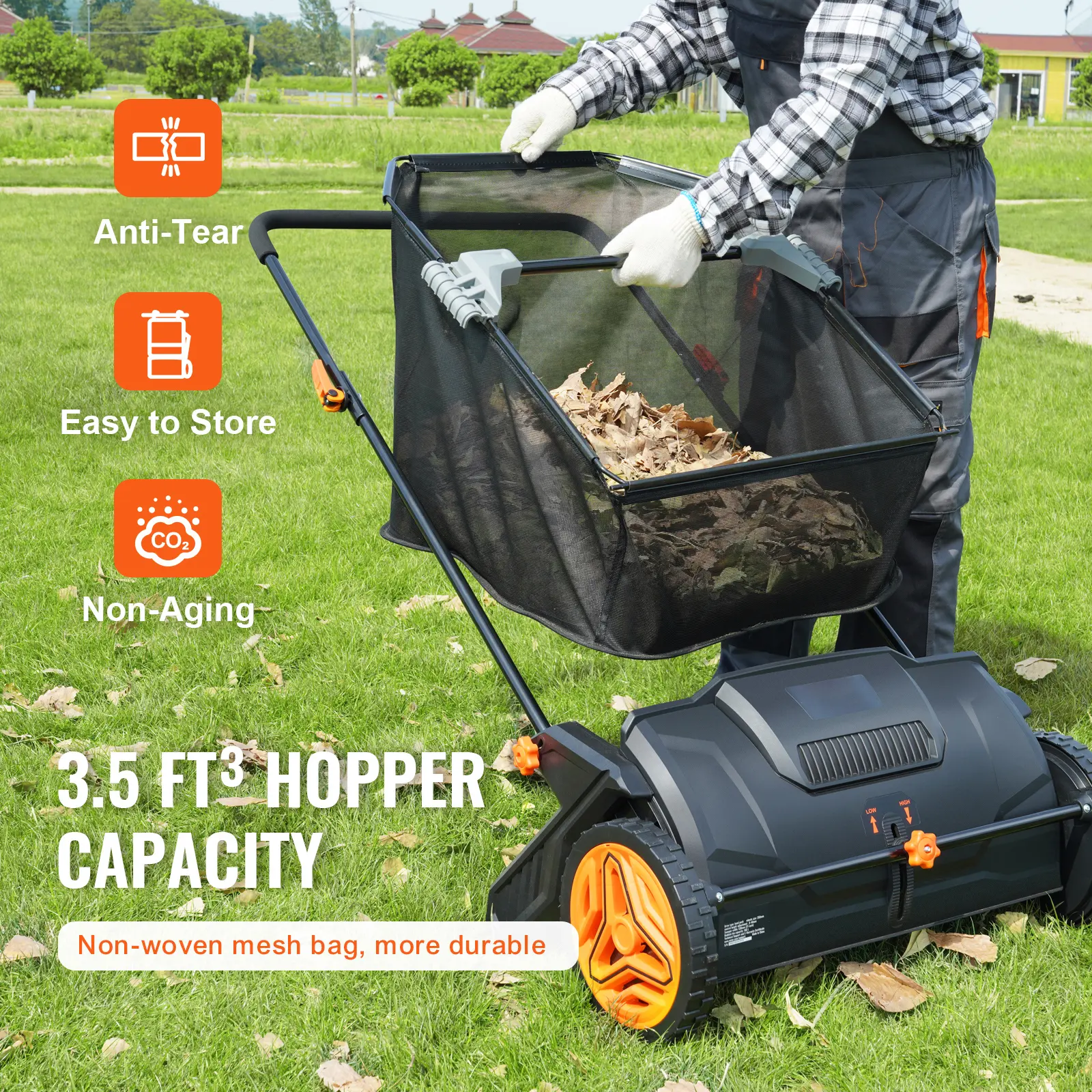 SucceBuy Tow Behind Lawn 21/26/44/50in Sweeper Large Capacity Heavy Duty Leaf Grass Collector with Adjustable Sweeping for Pick